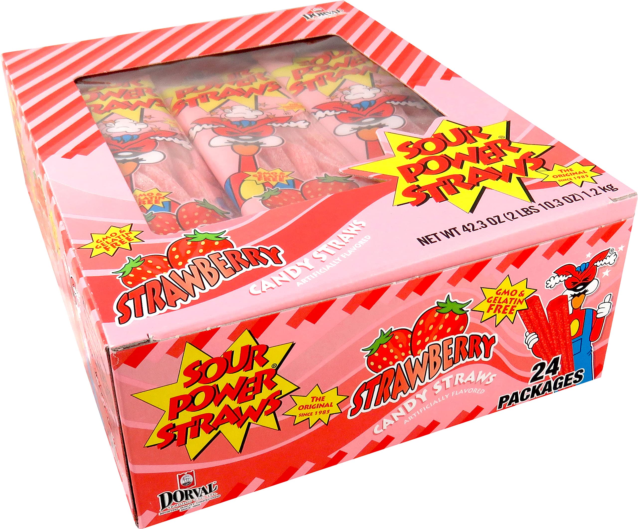Sour Power Candy Straws - Strawberry Flavor - 1.75oz (Pack of 24) | Tangy & Sweet Treat for Parties, Movie Nights & Office Snacks | Bulk Candy for Kids & Adults