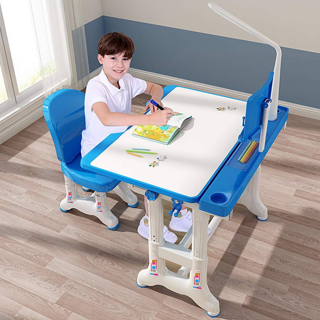 Adjustable Kids Desk and Chair Set with Tilt Desktop - Ergonomic Study Table for Children with Bookstand, Eye Protection Lamp & Storage Drawer - Perfect for Homework, Reading & Art Activities for Boys & Girls
