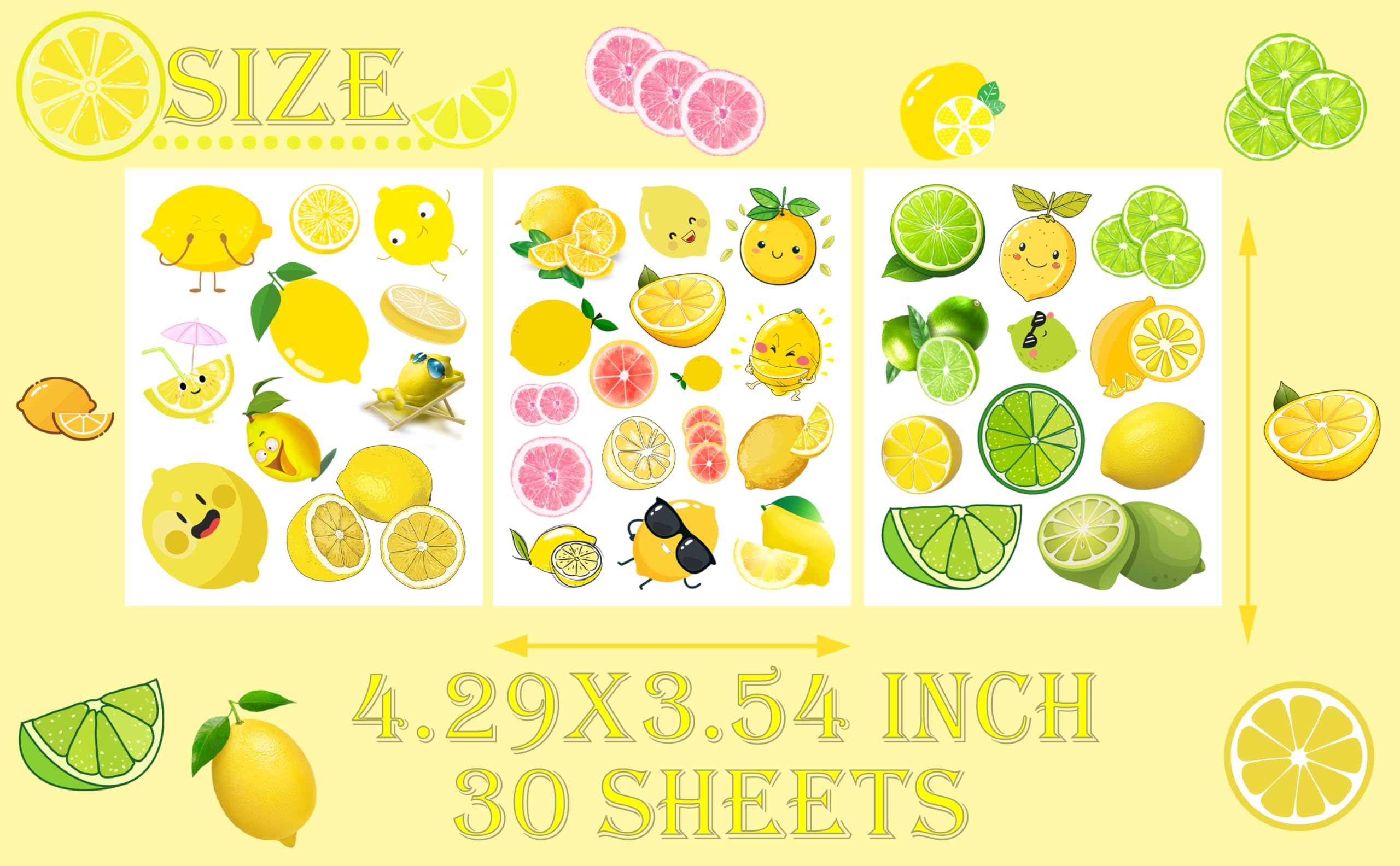 370 PCS Lemon Cutie Temporary Tattoos - Fun Fruit Themed Fake Tattoo Stickers for Baby Showers, Birthday Parties, Goodie Bags & Summer Decorations (30 Sheets) - Perfect for Kids, Teens & DIY Party Favors