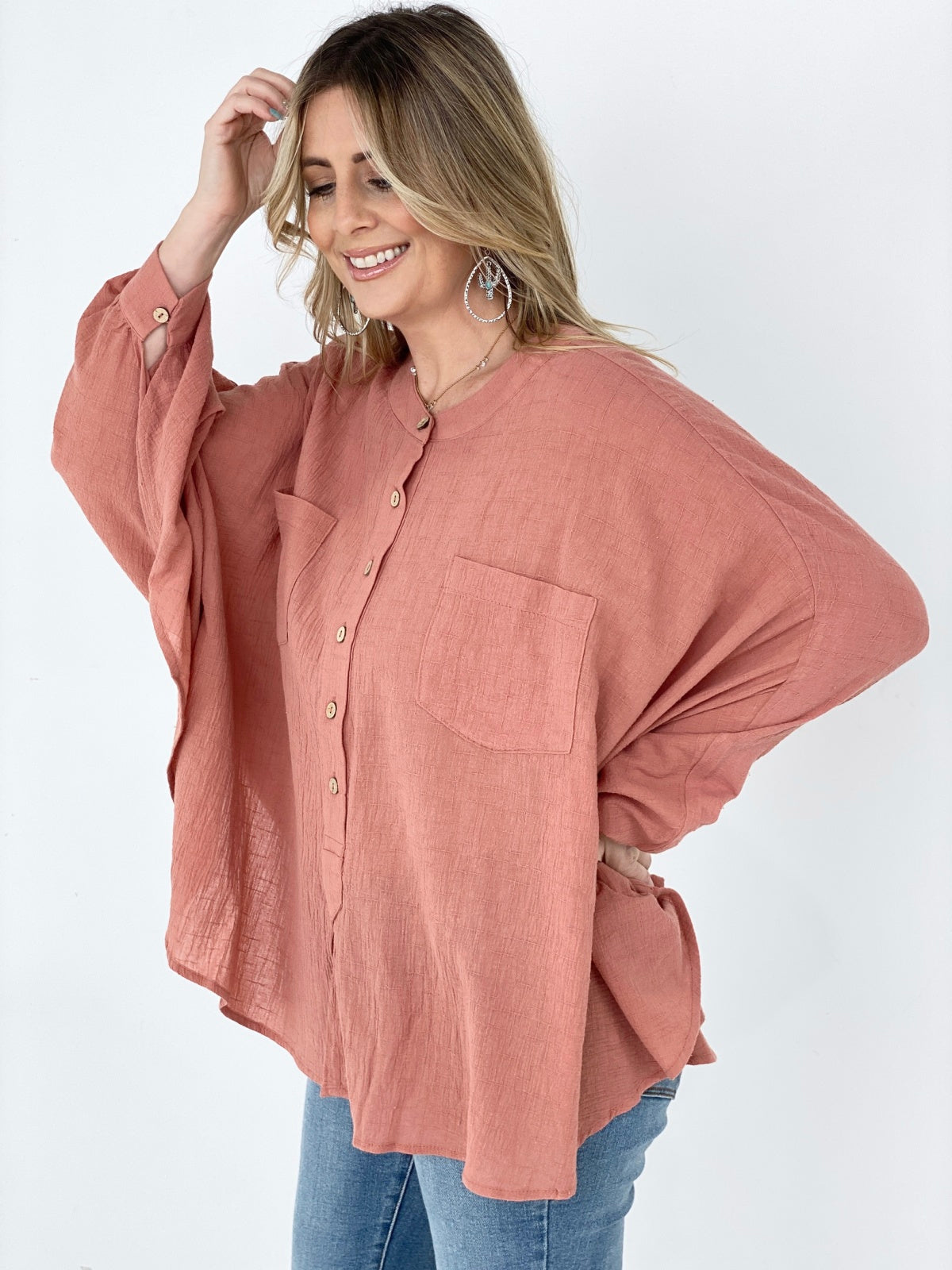 Stylish Oversized Cotton Linen Top for Women - Comfortable Textured Blouse for Casual Wear, Work & Travel