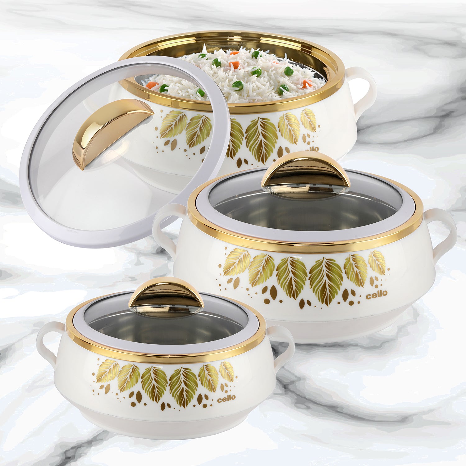 Premium Cello Marcus Insulated Hotpot Set - 3-Piece Stainless Steel Thermoware Casserole (600ml, 1100ml, 1700ml) for Soup, Stew & Meal Prep | Microwave & Freezer Safe | Perfect for Camping, Picnics & Family Dinners
