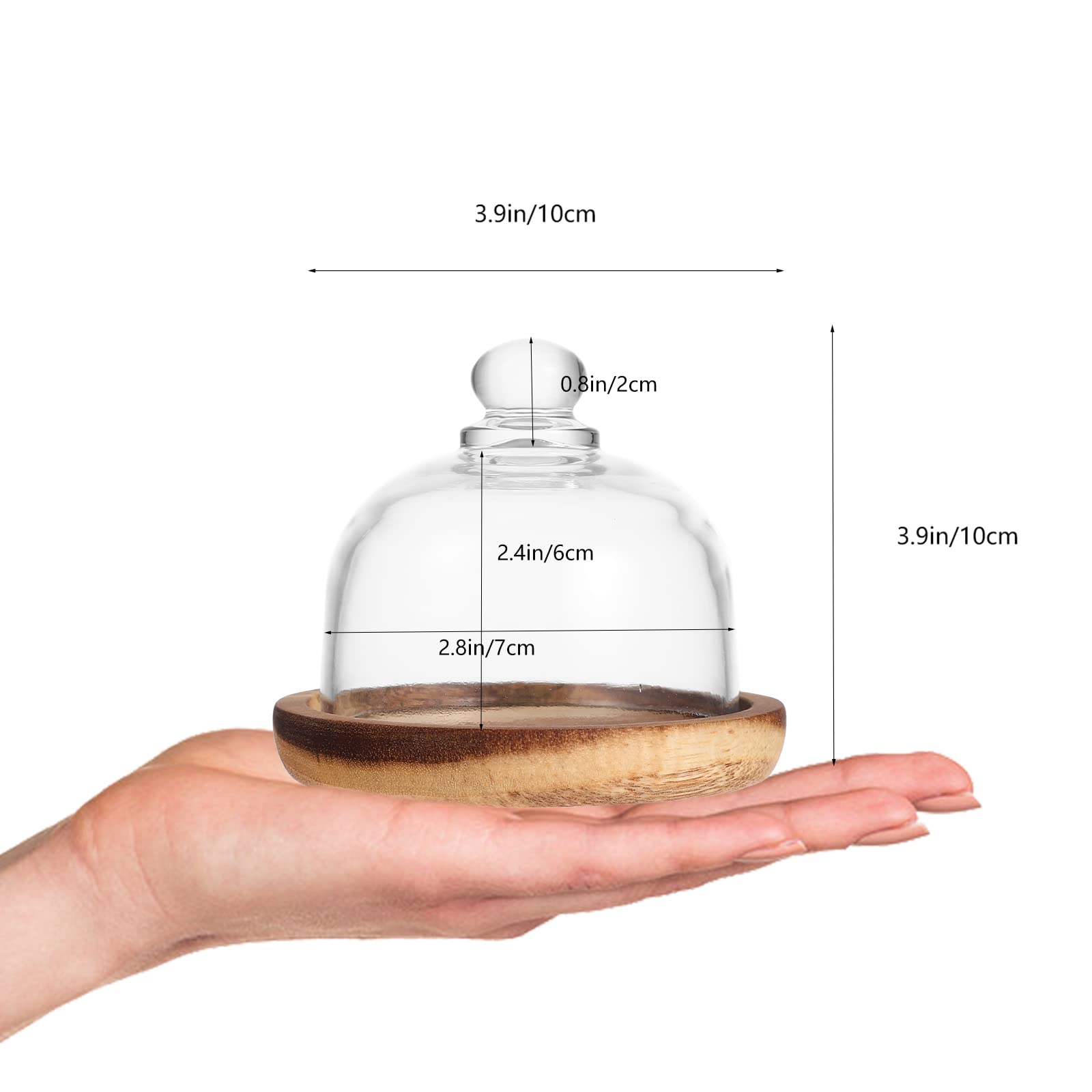 Round Wood Cake Stand with Clear Cloche Dome - 10CM Wooden Cake Plate Server & Pastry Display Cover for Desserts, Wedding Cakes, and Party Treats - Perfect for Home Baking, Tea Parties, and Bakery Showcases