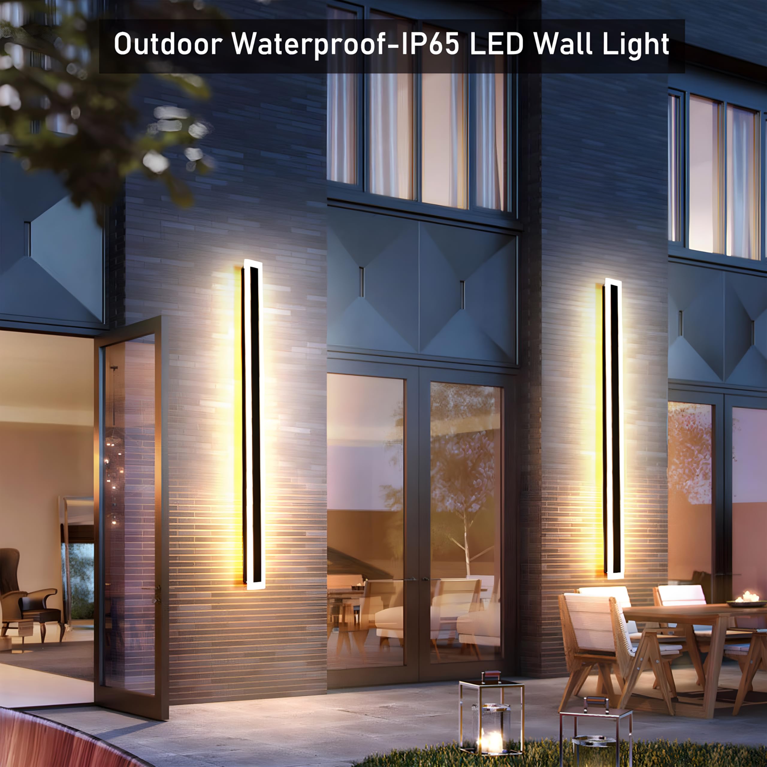 2-Pack 39-Inch Modern LED Wall Lights - 30W Waterproof IP65, Warm White 110V, Black Rectangular Wall Mount Lighting with Frosted White Acrylic - Perfect for Outdoor Patio, Garden, Porch, and Facade Lighting
