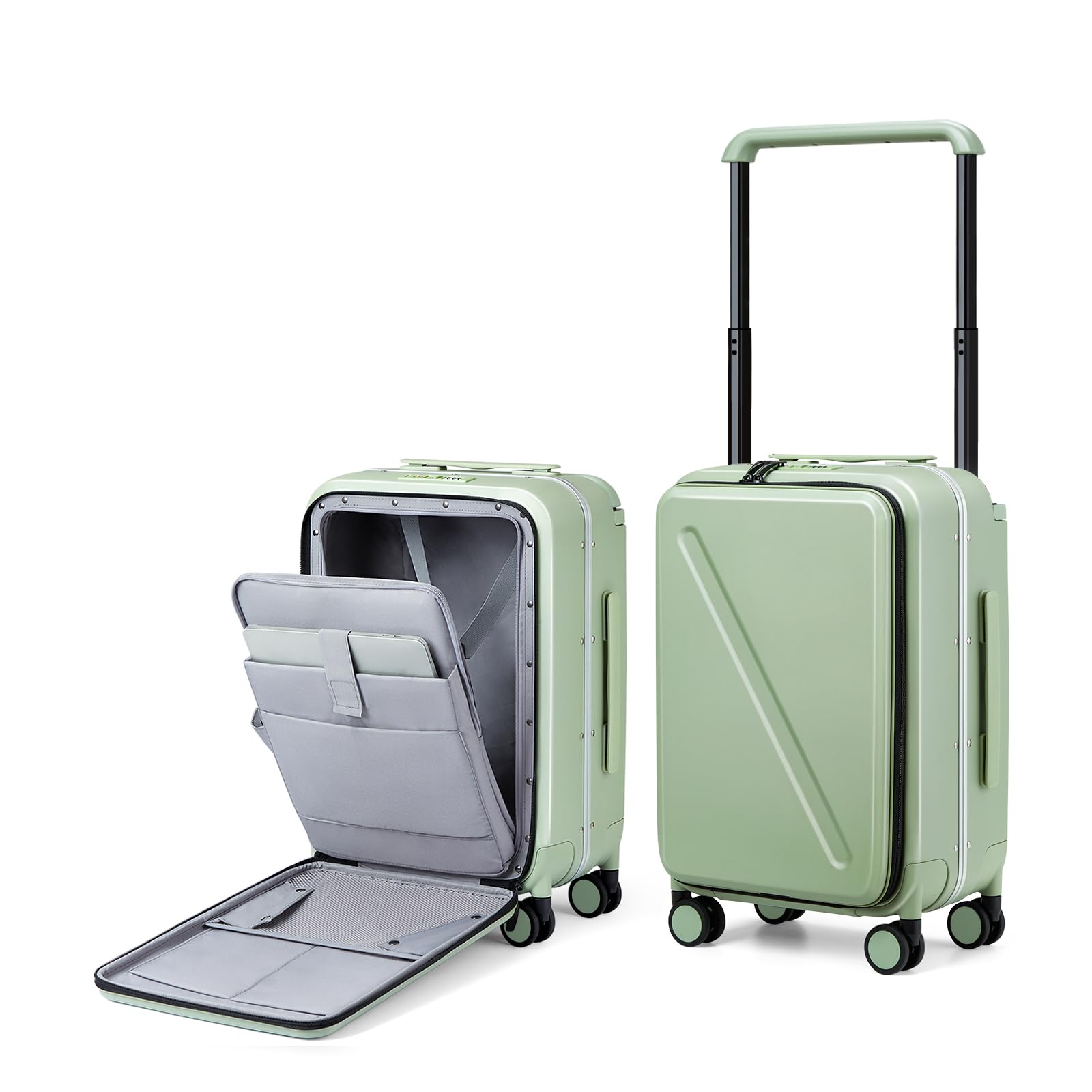 MILADA 20 Inch Hard Shell Carry-On Luggage with Front Opening Pocket - TSA Approved, Airline Compliant (22x14x9 Inches) - Lightweight Spinner Suitcase with 360° Wheels & Wide Handle for Travel - Perfect for Business Trips & Weekend Getaways - Green