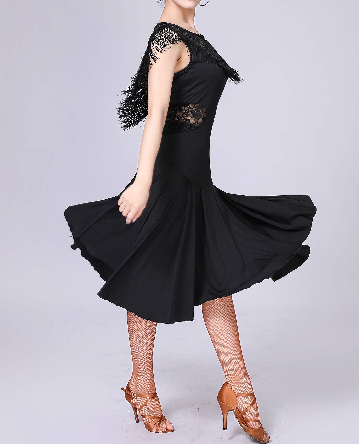 Elegant White Lace Fringe Latin Dance Dress for Women - Perfect for Salsa, Bachata & Ballroom Dance Practice & Performances
