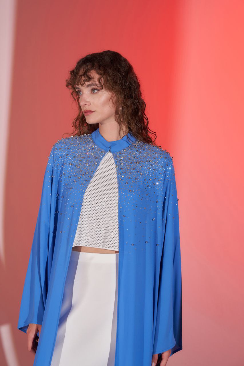 Alarah Open Front Abaya in Light Blue - Dubai Style Formal Abaya Dress for Women | Perfect for Weddings, Eid, Mosque & Special Occasions