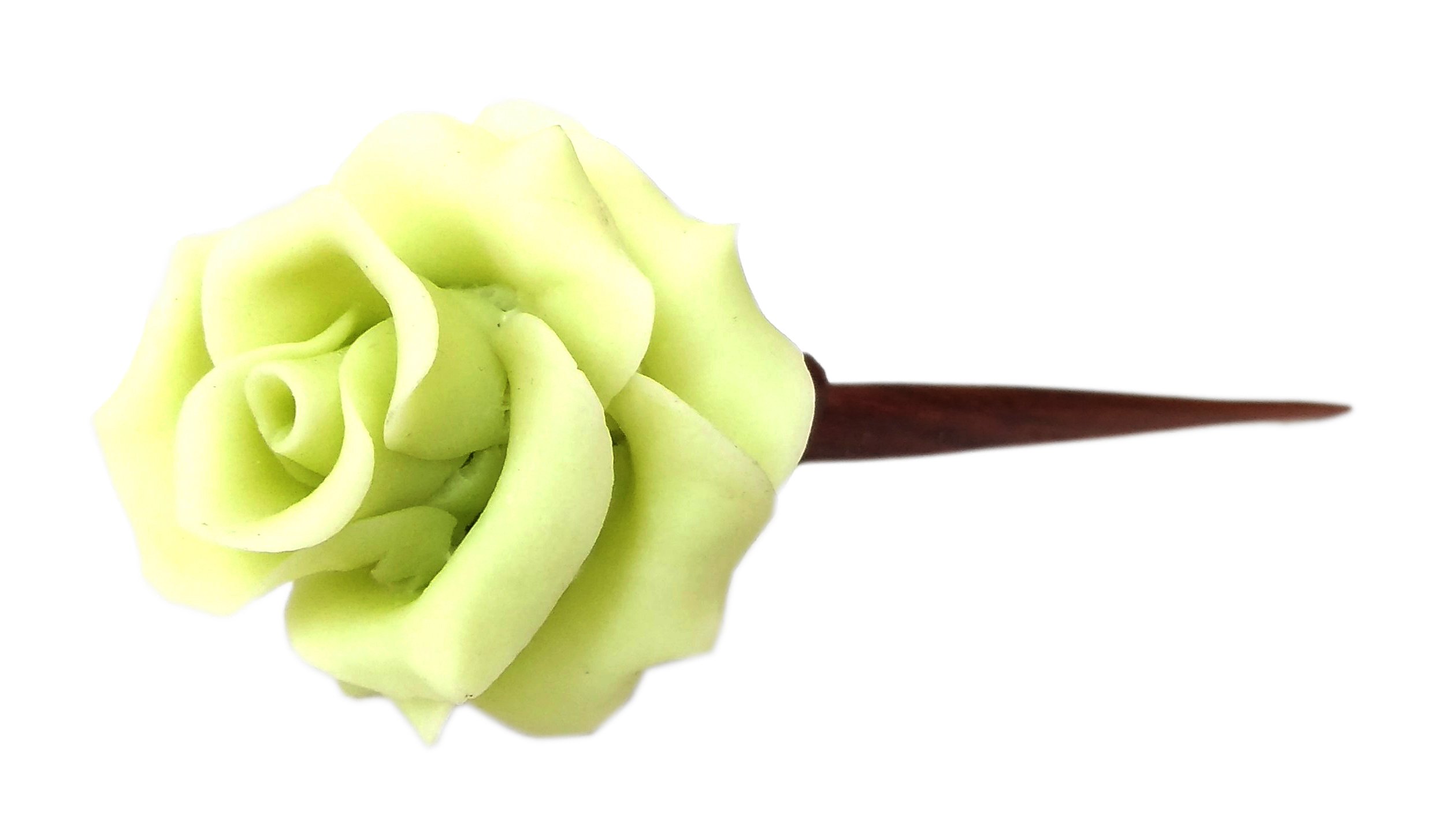 Handmade Porcelain Dough Rose Flower Juda Pin & Brown Wooden Juda Pin Set - Unique Indian Craft Hair Accessories for Women & Girls | Perfect for Weddings, Parties, and Special Occasions