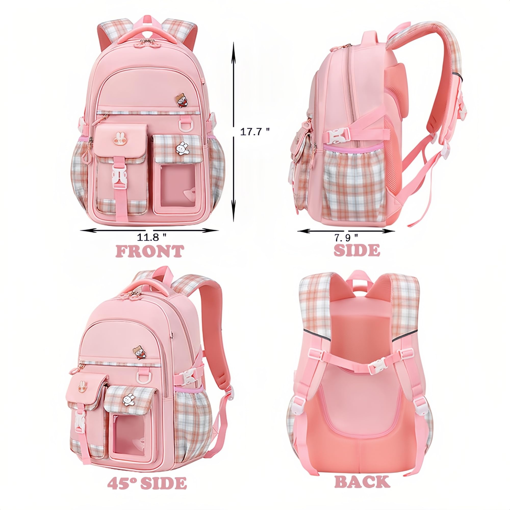 **Cute Gradient Girls School Backpack for Elementary & Teen Students - Multi-Compartment Bookbag for School, Travel & Daily Use**