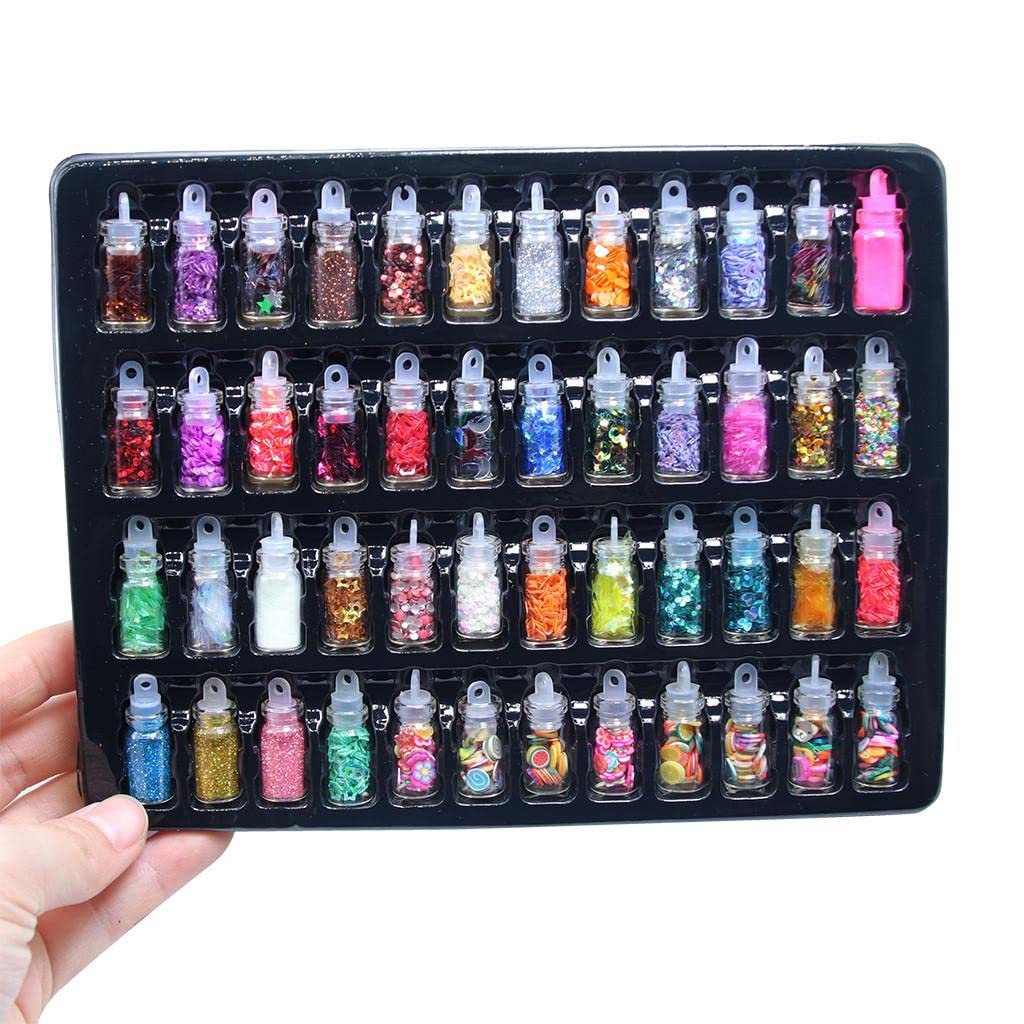 53 Pcs Professional Nail Art Kit with 48 Colors 3D Glitter & 5 Dual-Ended Dotting Tools | Complete Nail Design Set for Manicure, Pedicure & DIY Nail Art | Perfect Gift for Women, Girls & Teens