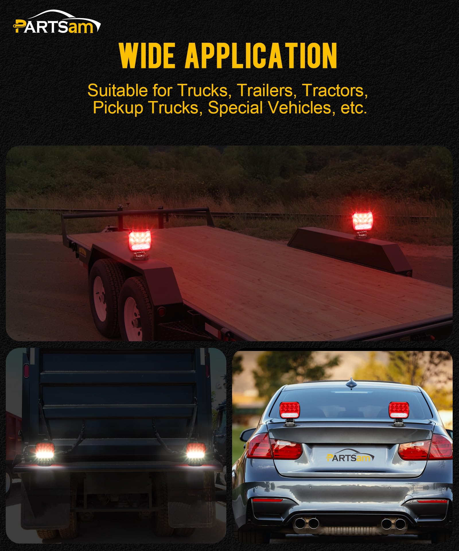 Partsam LED Magnetic Towing Tail Light Kit - Wireless LED Trailer Lights with Red+Clear Lens, 7-Pin Plug & Dual USB Charger - Universal Stop/Turn/Running/Backup Lights for Trucks & Trailers (12-24V) - Perfect for Night Towing, Camping & Roadside Safety