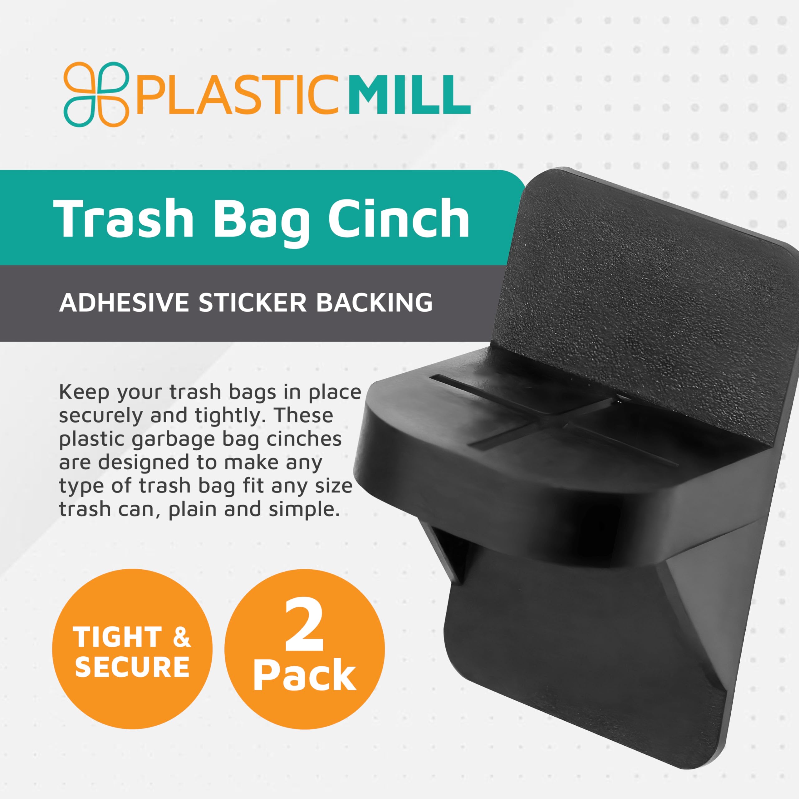 PlasticMill Trash Bag Cinch - Heavy Duty Trash Bag Holder for Kitchen, Bathroom & Office - Secure Trash Can Liner Holder Prevents Slipping - Universal Fit for Most Standard Trash Cans (Black, 2-Pack) - Perfect for Home, Office & Outdoor Use
