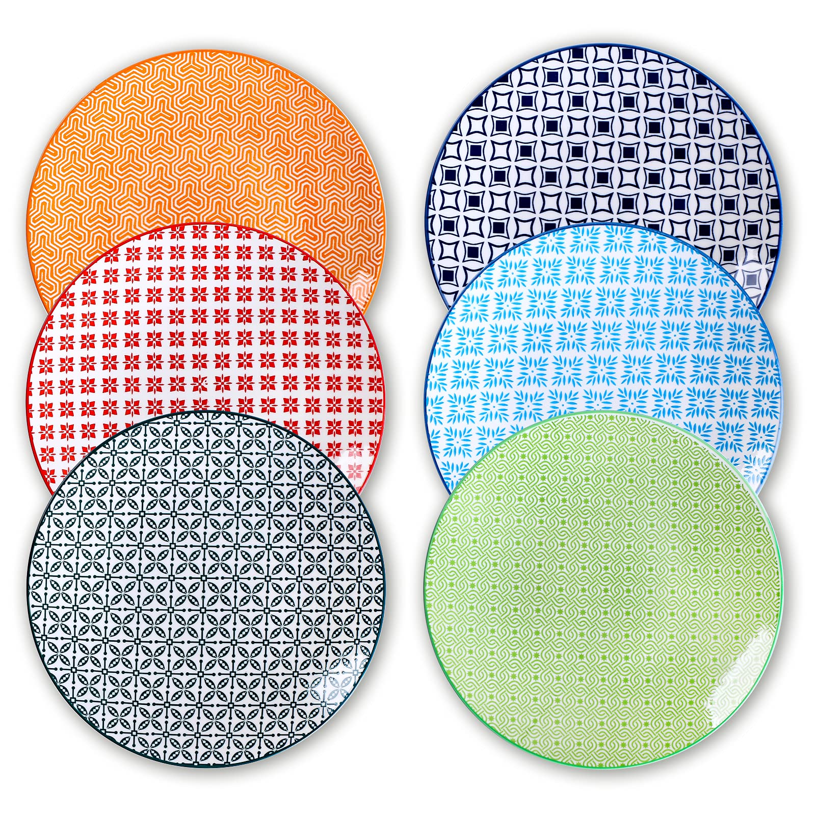 Lareina 8.5 Inch Colorful Porcelain Salad Plates Set of 6 - Decorative Dinner & Dessert Plates for Luncheon, Microwave & Dishwasher Safe - Perfect for Parties, Picnics, and Everyday Dining