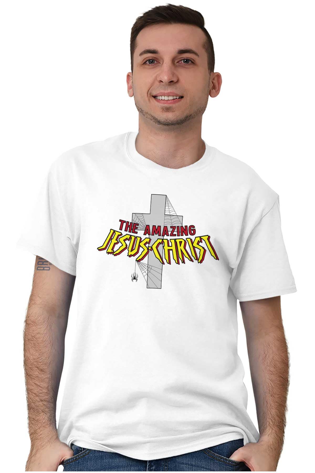 Brisco Brands Amazing Jesus Christ Spider Graphic T-Shirt for Men & Women - Casual Wear, Christian Apparel, Funny Gift Idea