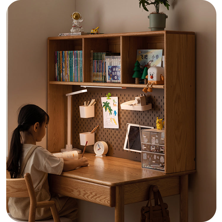 Solid Wood Study Desk with Shelf - Beech & Oak Wooden Writing Desk for Home Office, Study Room, or Library - Durable & Stylish Workspace Solution