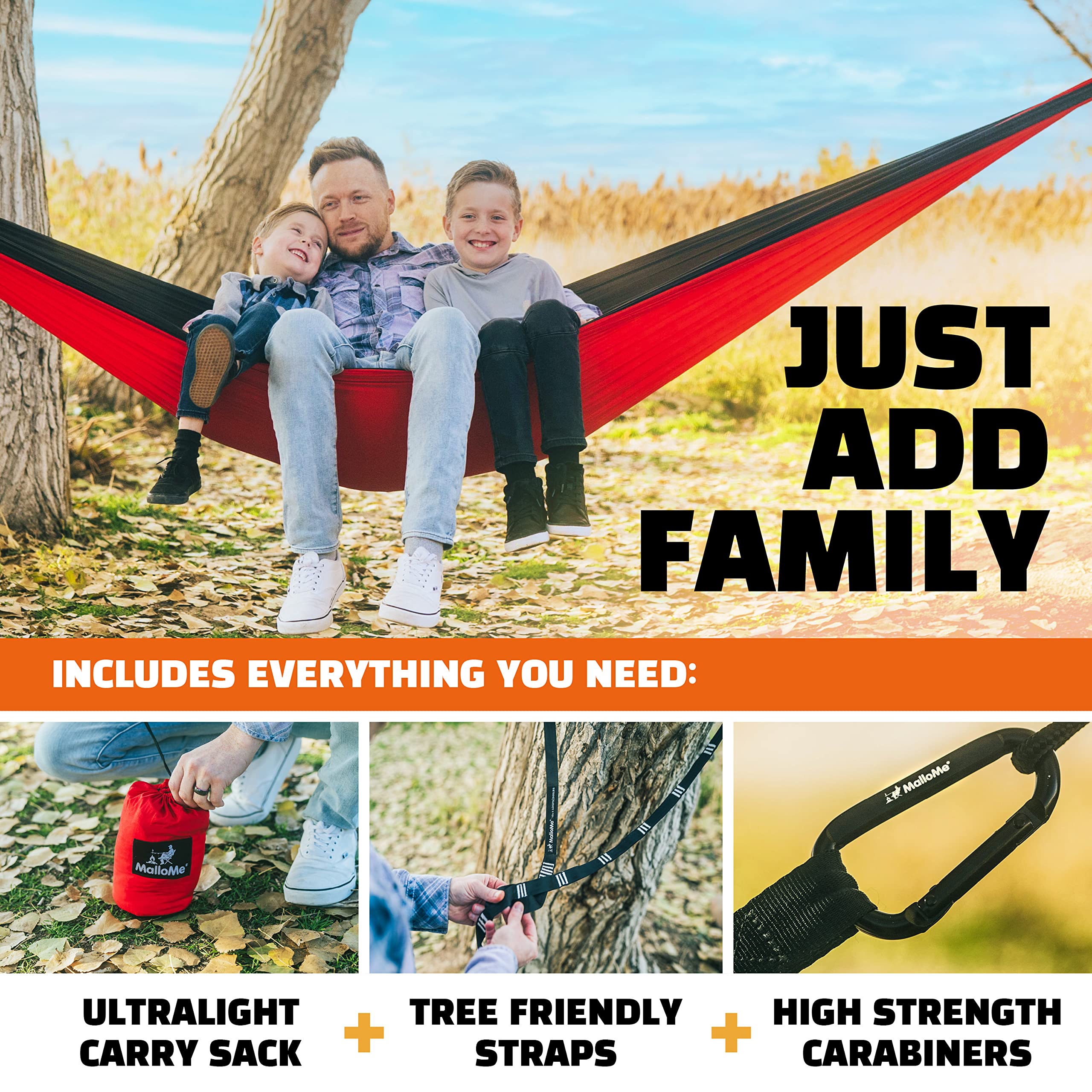 MalloMe Portable Camping Hammock for Adults & Kids - Heavy Duty 2 Person Outdoor Hammock with Tree Straps - Perfect for Backpacking, Beach, Travel & Backyard Relaxation