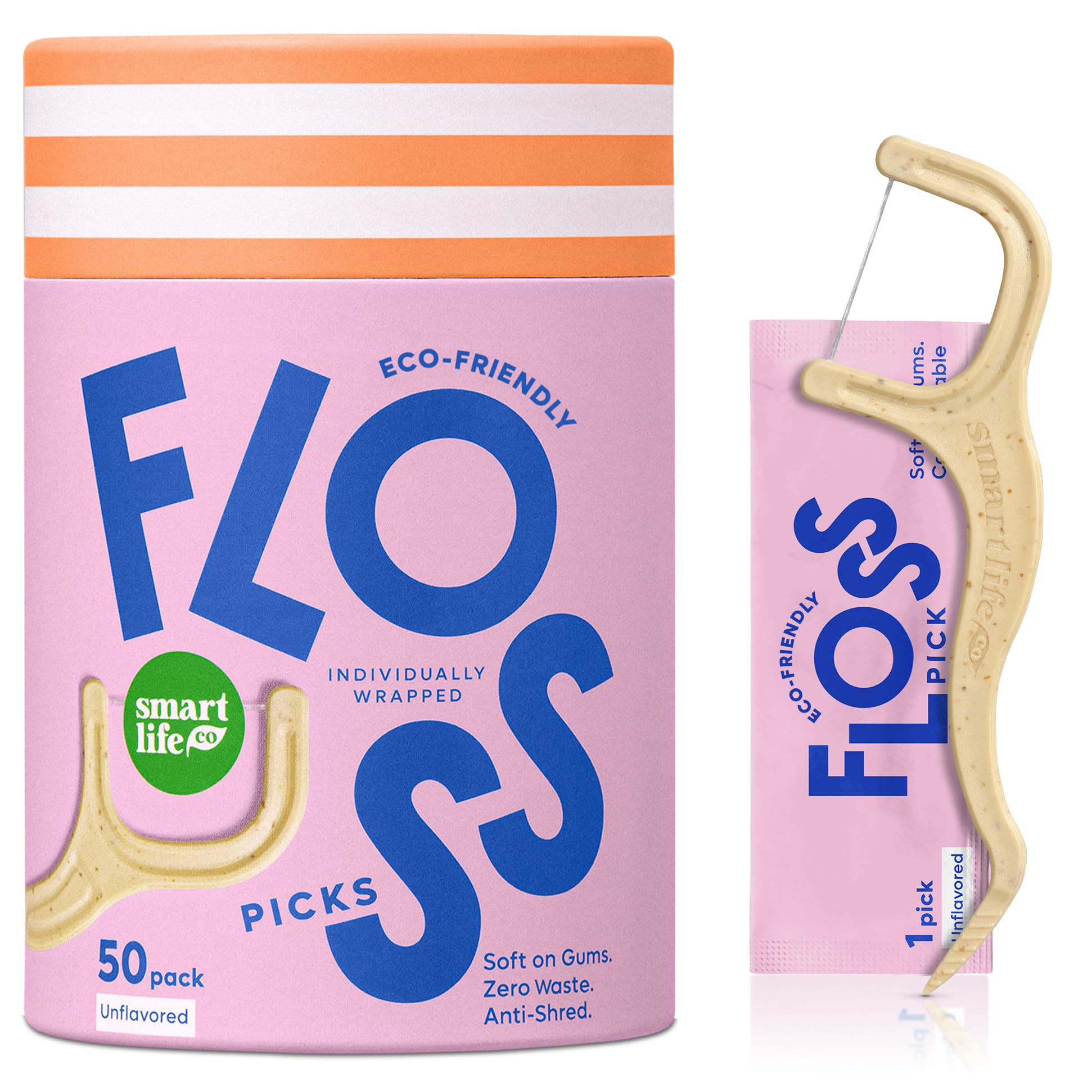 Biodegradable Dental Floss Picks - Eco Friendly Unflavored Toothpicks with Soft Straw Wheat Handle | 50 Count, Compostable & Zero Waste Oral Care | Perfect for Travel, Office, and Home Use