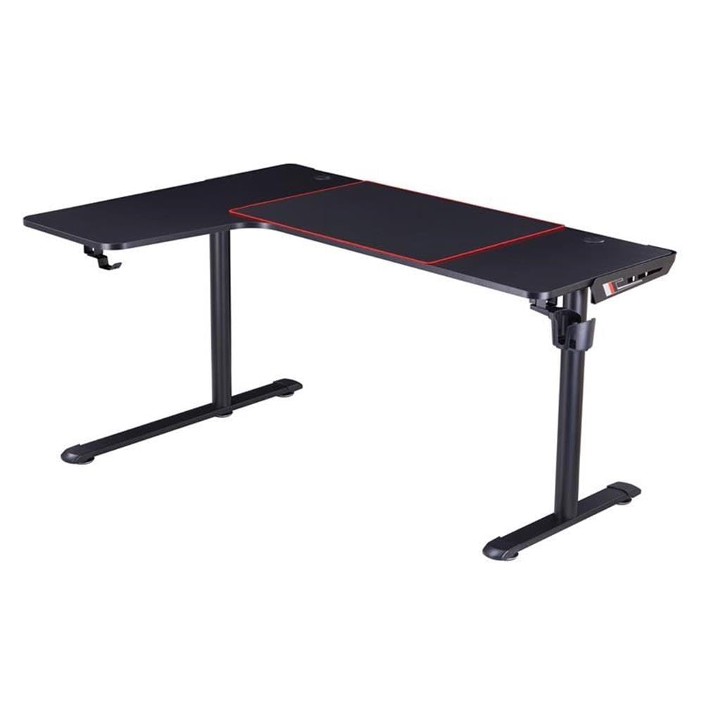 Furniture of America Valay Modern Metal Gaming Desk with Built-in Power Outlets - Black | Ergonomic Home Office & Gaming Setup