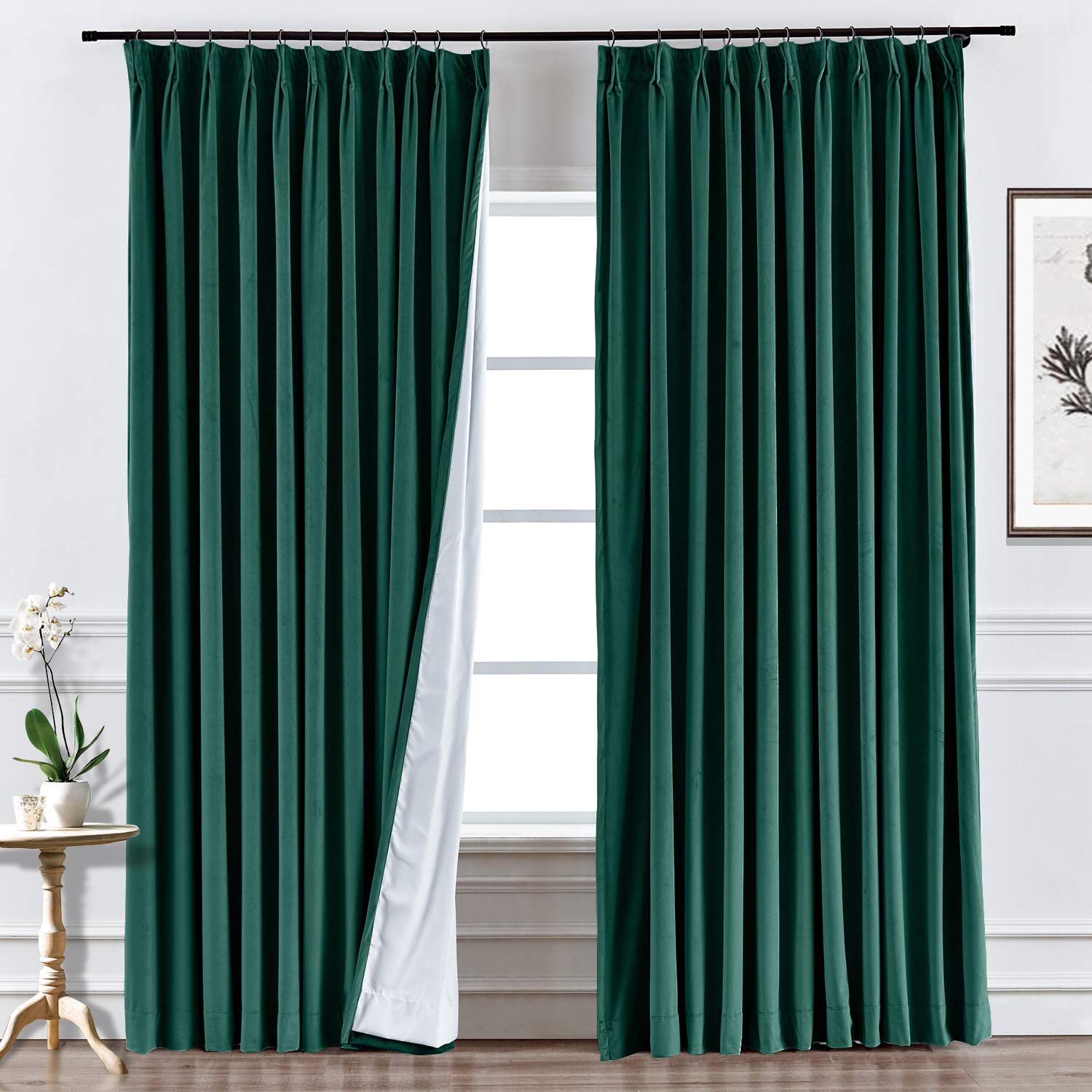 Blackout Velvet Curtains for Bedroom - Thermal Insulated Room Darkening Drapes with Energy Efficient Design, Moss Green (58x63 Inches, 1 Panel) - Perfect for Light Blocking, Temperature Control & Privacy in Bedrooms, Home Theater & Nurseries