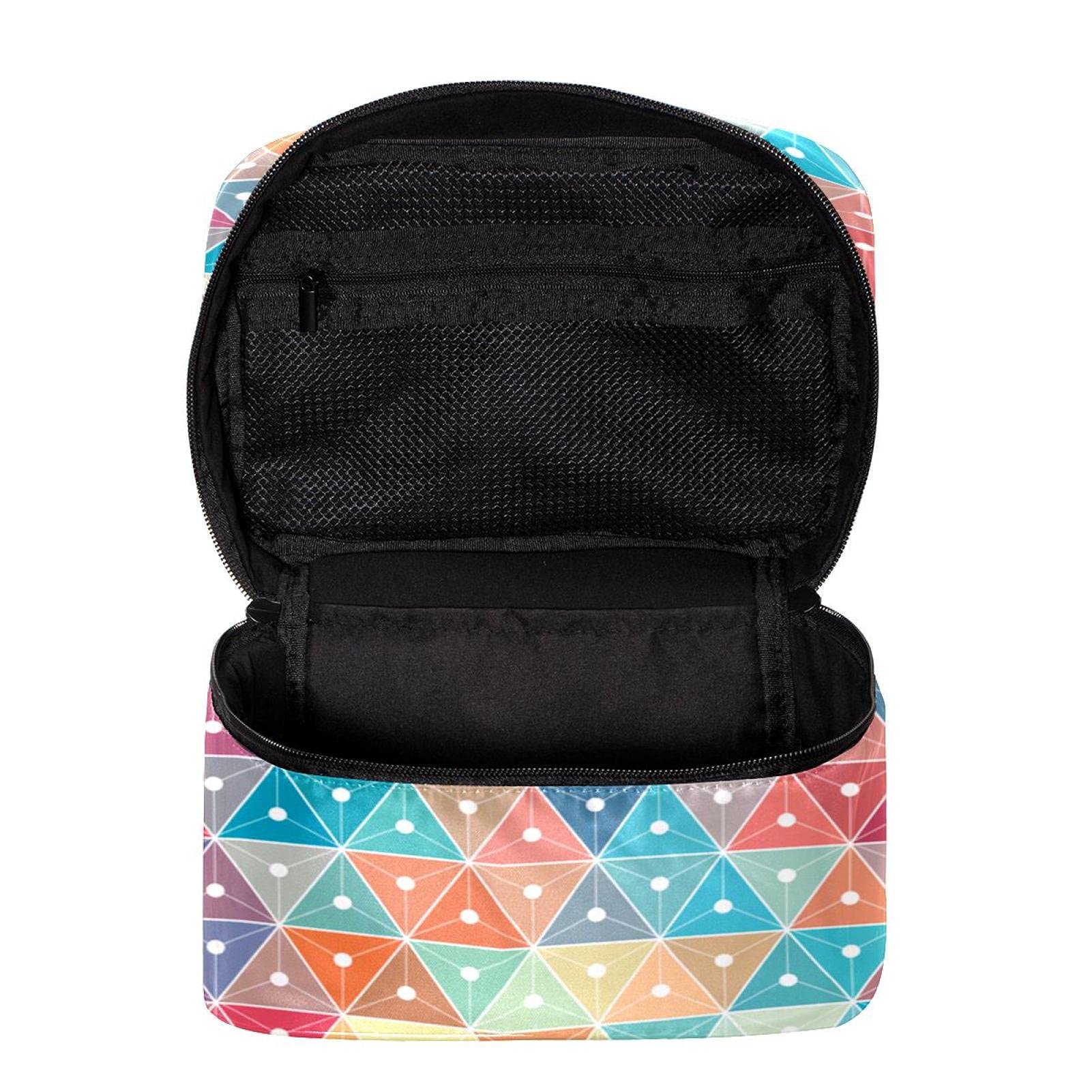 Abstract Colorful Plaid Geometric Triangle Travel Makeup Bag - Large Cosmetic Organizer with Zipper for Women & Girls | Perfect for Travel, Gym, and Daily Essentials Storage