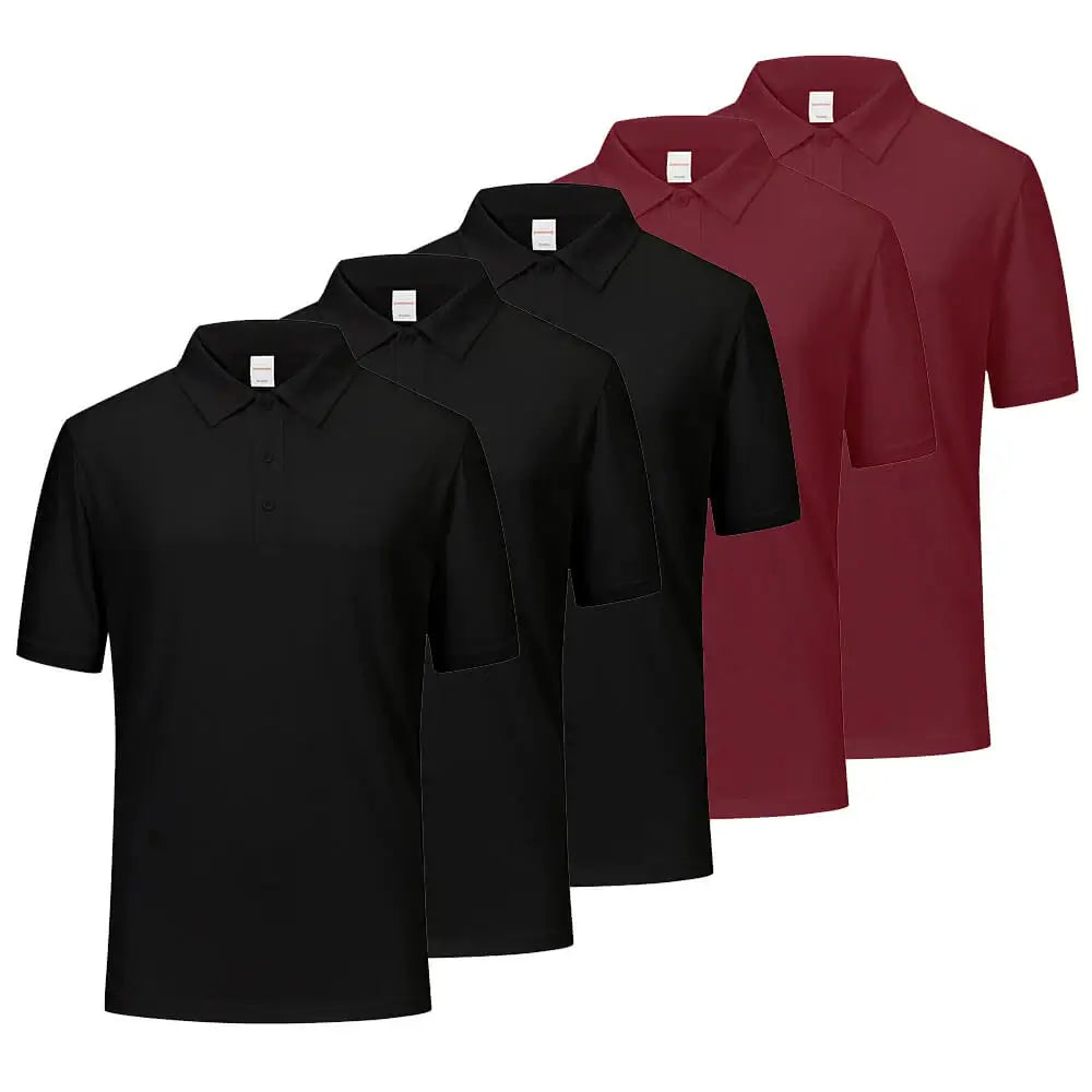 5 Pack Men's Quick Dry Moisture Wicking Polo Shirts - Breathable & Lightweight for Golf, Tennis & Casual Wear