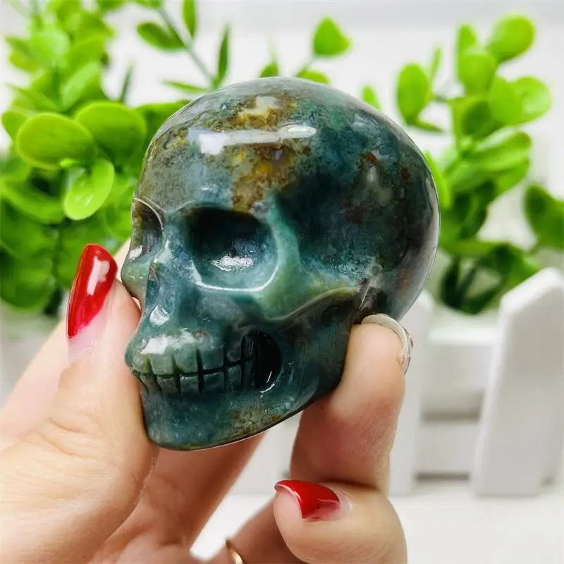 2 Inch Natural Ocean Jasper Skull Carving Sculpture - Healing Gemstone Crystal Crafts for Home Decor, Meditation & Spiritual Healing | Unique Gift Idea for Crystal Collectors