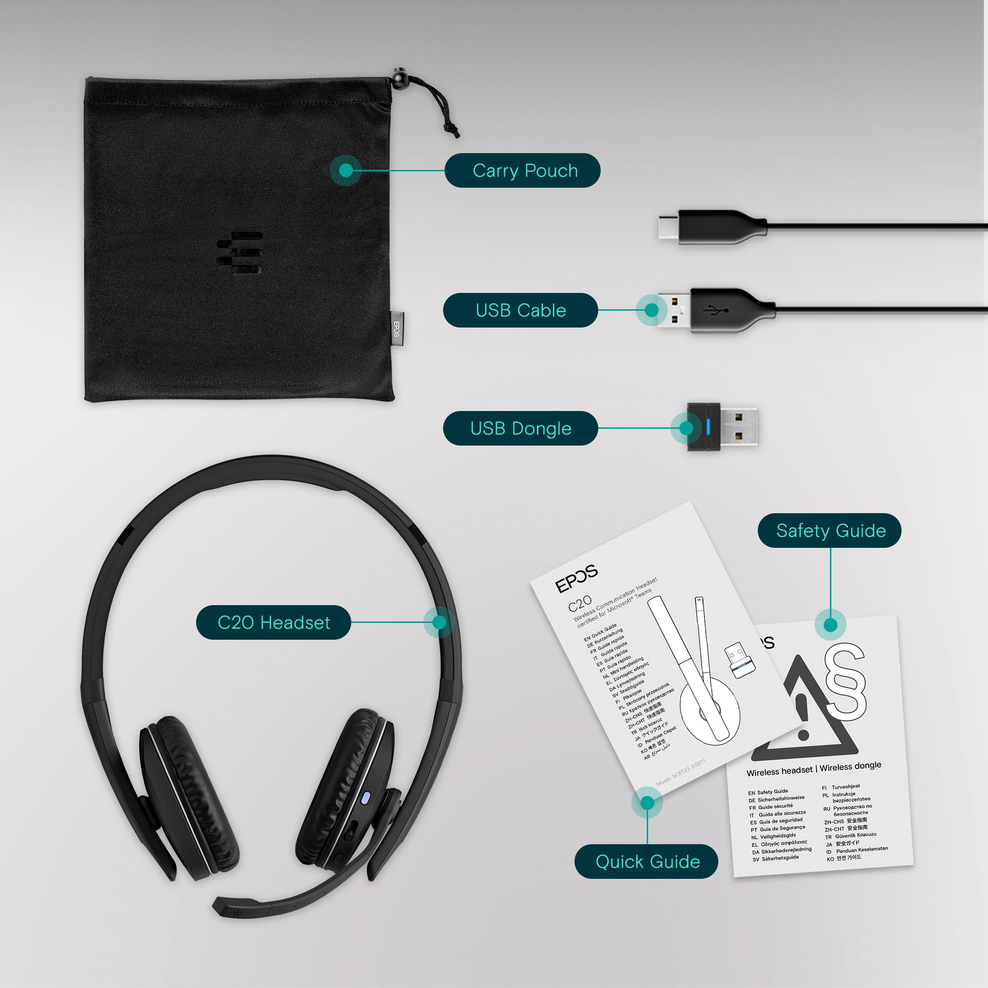 EPOS I SENNHEISER C20 Bluetooth Headset with Microphone - Wireless Headphones with 27-Hour Battery Life & EPOS BrainAdapt™ Technology for Office, Gaming, and Remote Work