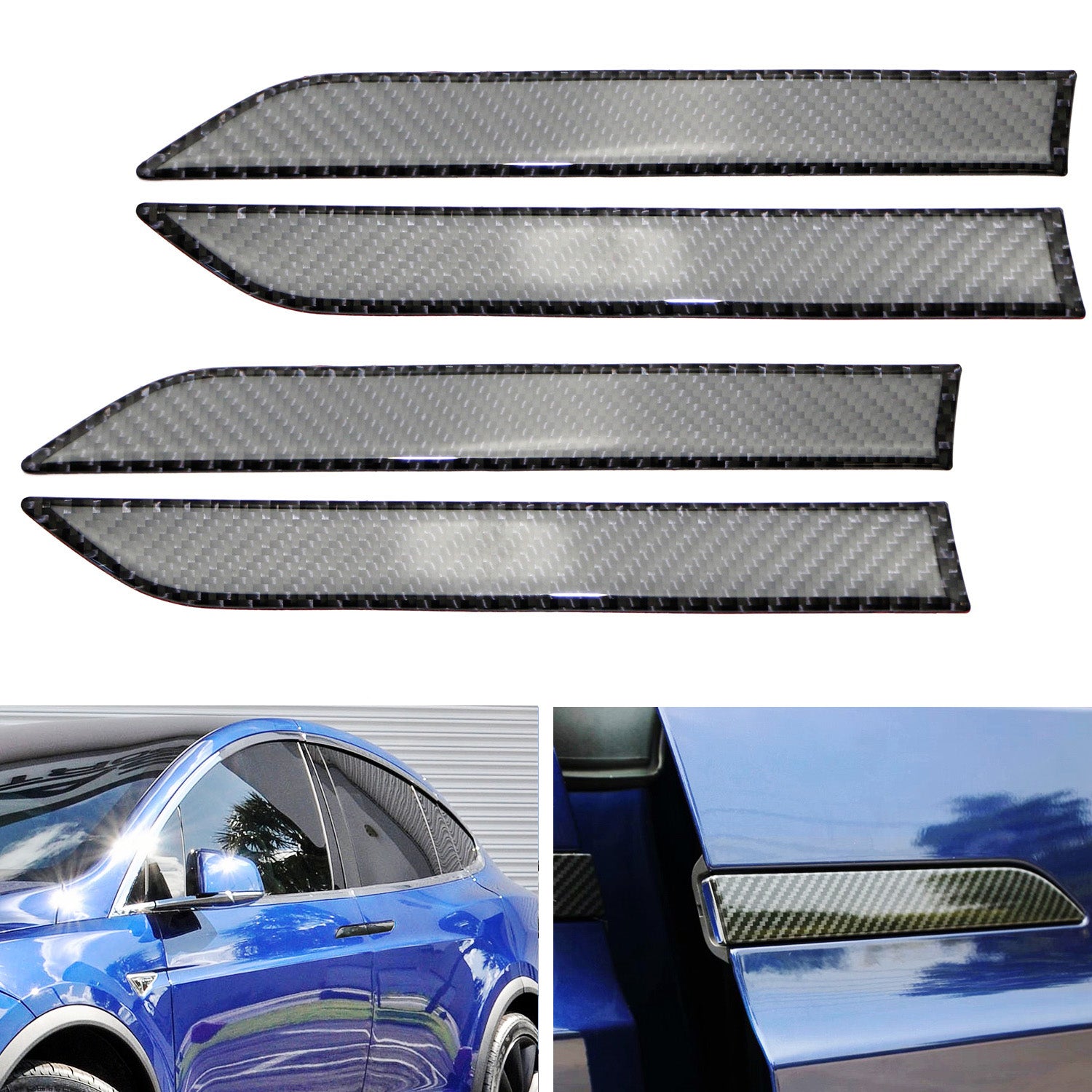 4-Piece Carbon Fiber Side Door Push Handle Cover Trims for 2015+ Tesla Model X - Premium Interior Accessories for Enhanced Style & Protection (Perfect for Car Enthusiasts & Daily Commuters)