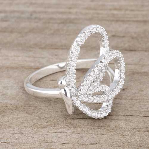 0.4ct CZ Rhodium-Plated Butterfly Pave Ring for Women - Elegant Cubic Zirconia Jewelry Gift for Anniversary, Birthday & Special Occasions
