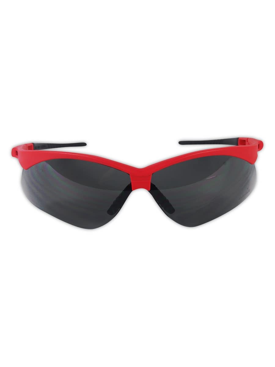 MAGID Wraparound Safety Glasses - Lightweight Protective Eyewear with Hard Coat, Soft TPR Nose Pad & Comfortable Temple Tips (24-Pack, Red Frame/Grey Lens) - Ideal for Construction, Woodworking, Sports & Outdoor Activities