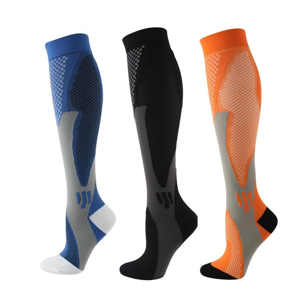 BFTGS 3 Pairs 30 mmHg Compression Socks for Women & Men - Comfortable Anti-Fatigue Athletic Nylon Running Stockings (Size S/M, Color B) - Ideal for Running, Travel, Nursing & Varicose Vein Relief