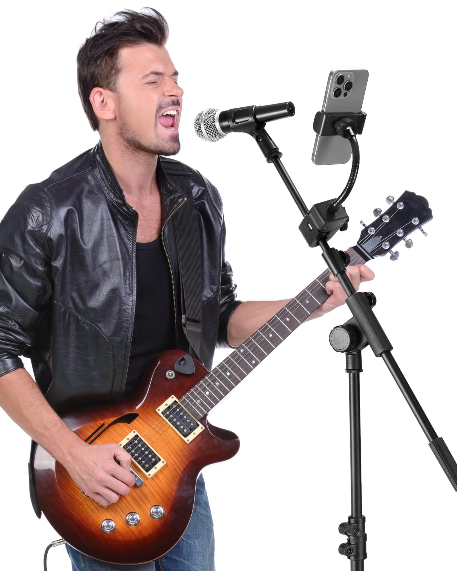 InnoGear Flexible Mic Stand Phone Holder - Universal Microphone Stand Mount for iPhone 16/15/14/MAX Pro & Samsung Galaxy Phones - Perfect for Live Streaming, Music Recording & Podcasting