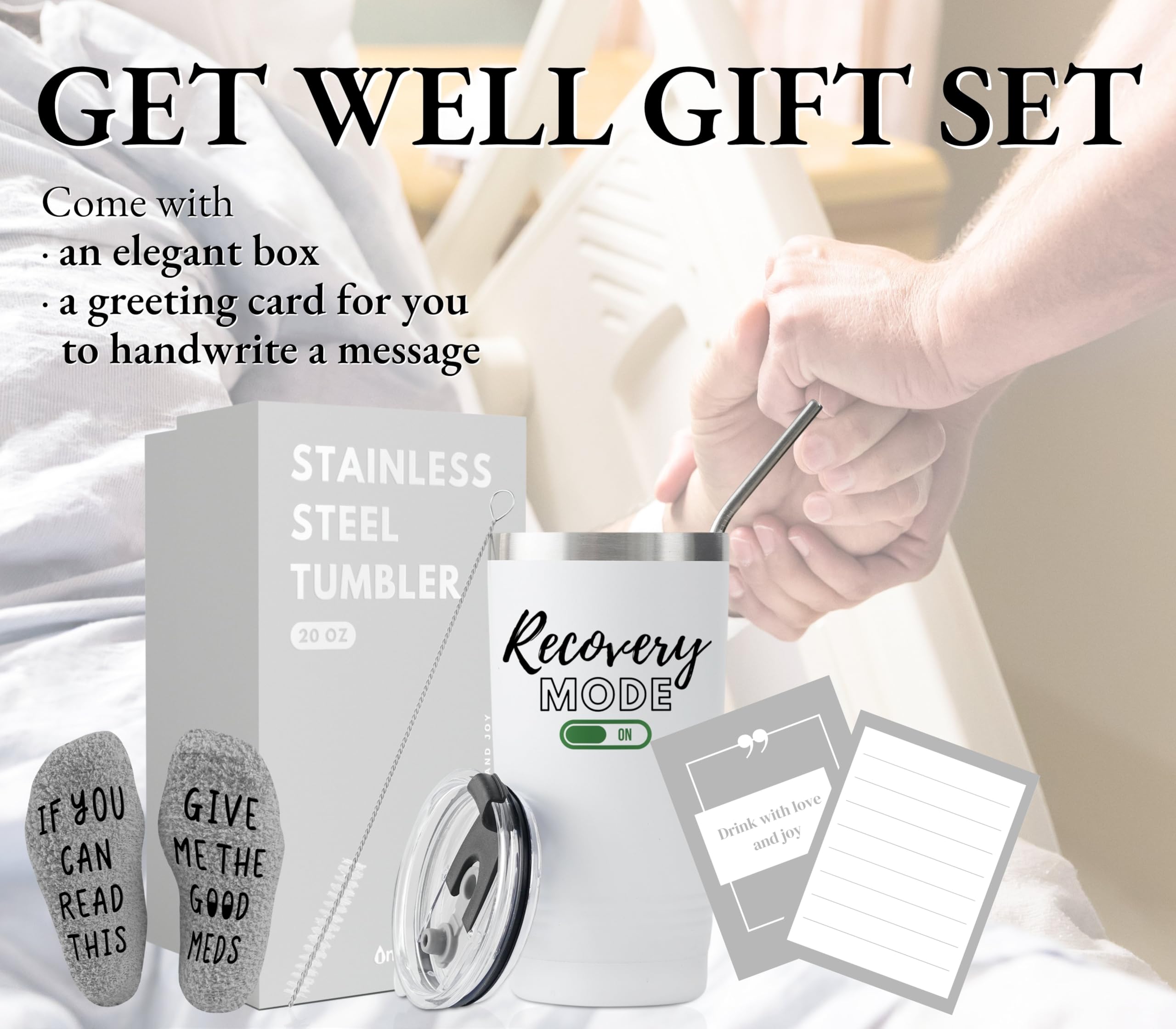 Funny Get Well Soon Gifts for Women & Men - 20oz Inspirational Hospital Mug with Socks (If You Can Read This Bring Me) - Perfect Surgery Recovery & Chemo Patient Gift for Hospital Stay, Home Care & Comfort