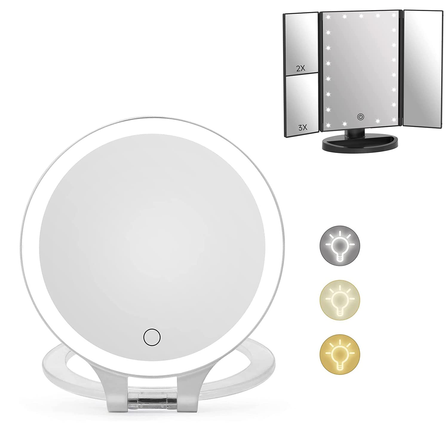 10X Magnifying Mirror with LED Light - Double Sided Makeup Mirror, 3 Color Lighting Modes, Rechargeable & Adjustable - Perfect for Makeup Application, Skincare Routine, Eyebrow Grooming and Shaving - Ideal Gift for Women