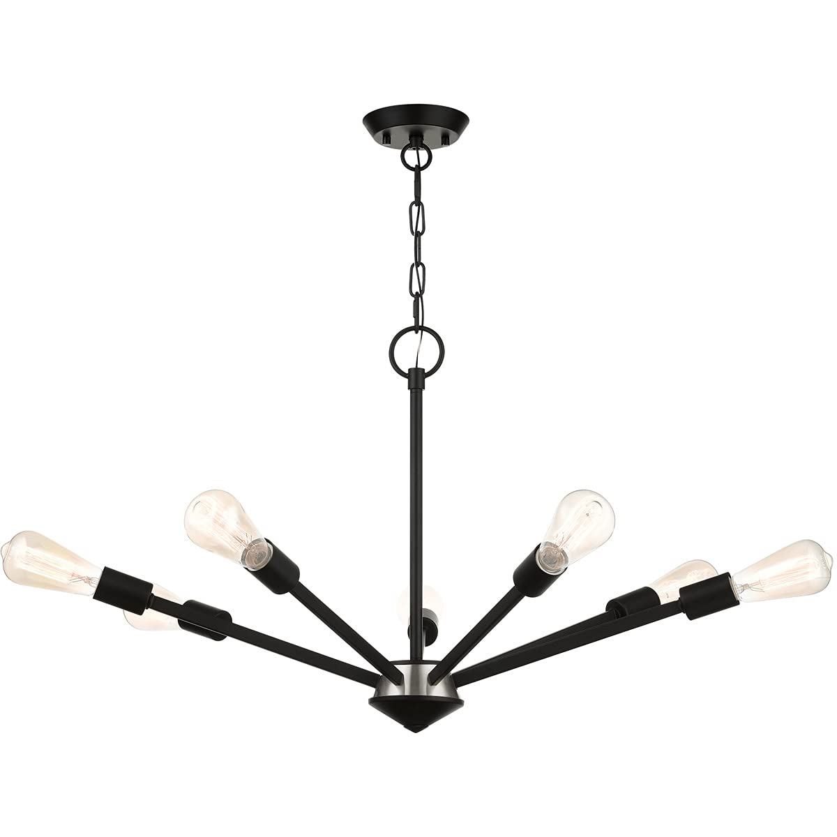 Livex Lighting 45837-04 7-Light Black Modern Chandelier - Elegant Ceiling Fixture for Dining Room, Bedroom, or Living Room Lighting