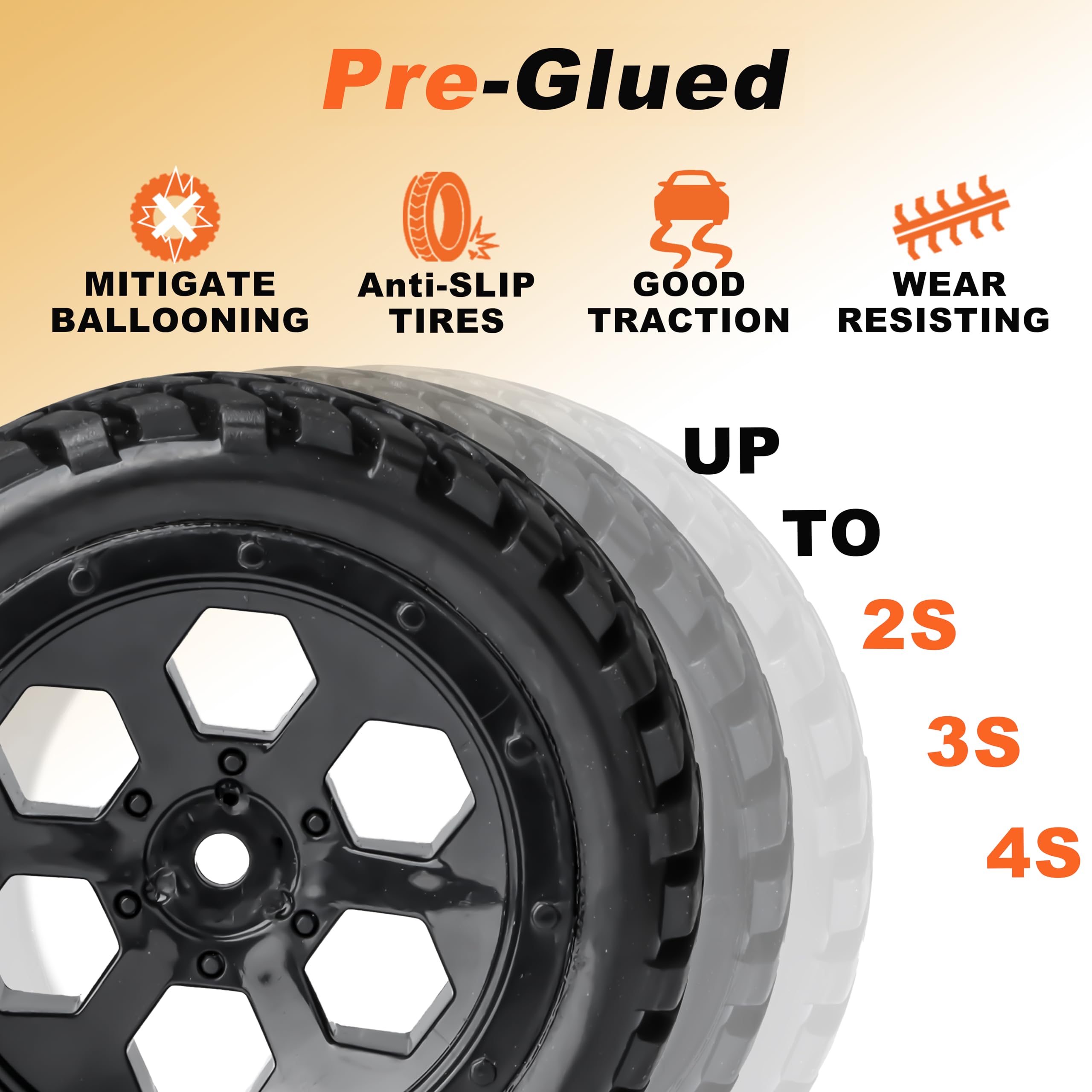 12mm Hex RC Wheels & Tires for Hyper Go H16BM/H14BM - 1/14 & 1/16 Scale Pre-Glued Off-Road Tires with Foam Inserts - Compatible with Traxxas, WLtoys 144001 & 1/18 RC Cars - Perfect for Street Racing & Off-Road Bashing