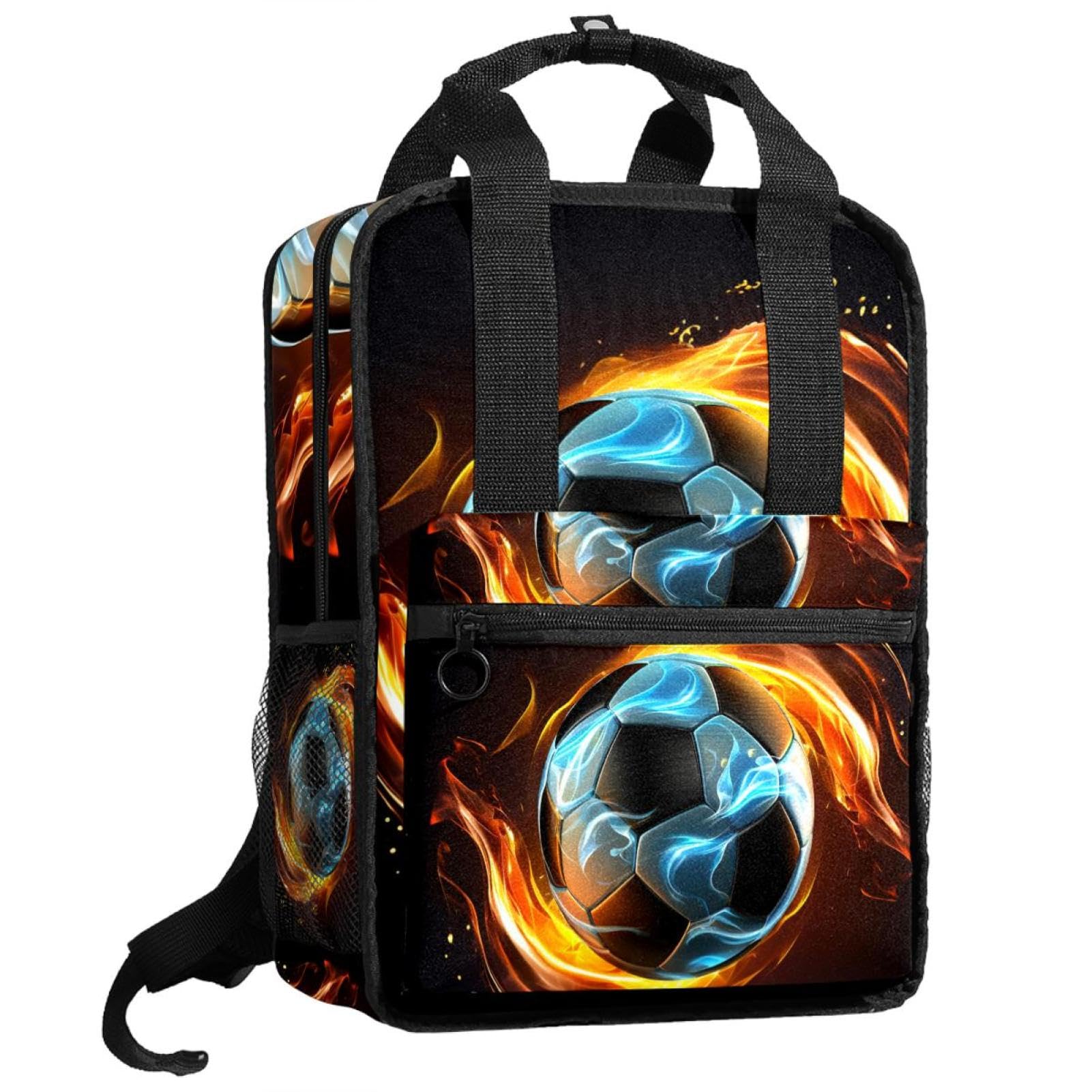 Best Travel Backpack for Women & Men - Lightweight Durable Hiking Backpack with Flaming Football Design - Perfect for Camping, College & Airplane Carry-On