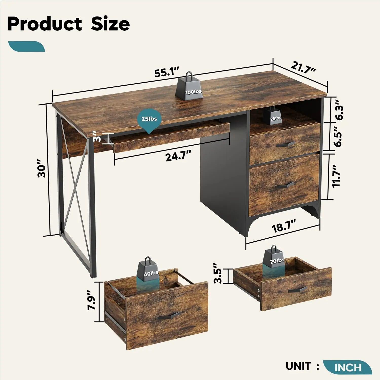 Bestier Computer Desk with Keyboard Tray & Storage Drawers - Home Office Desk for Work, Study & Gaming - Ergonomic Writing Desk for Small Spaces & Bedrooms