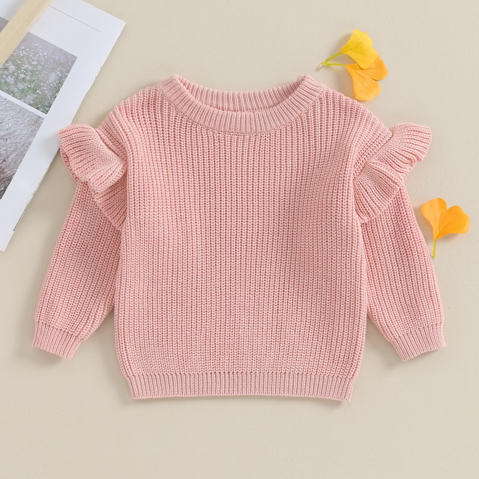 Adorable Baby Girl Winter Sweater - Soft Ruffle Pullover Long Sleeve Top for Toddlers & Newborns | Warm & Cozy Outfit for Holiday Photos, Christmas Gifts & Winter Playdates