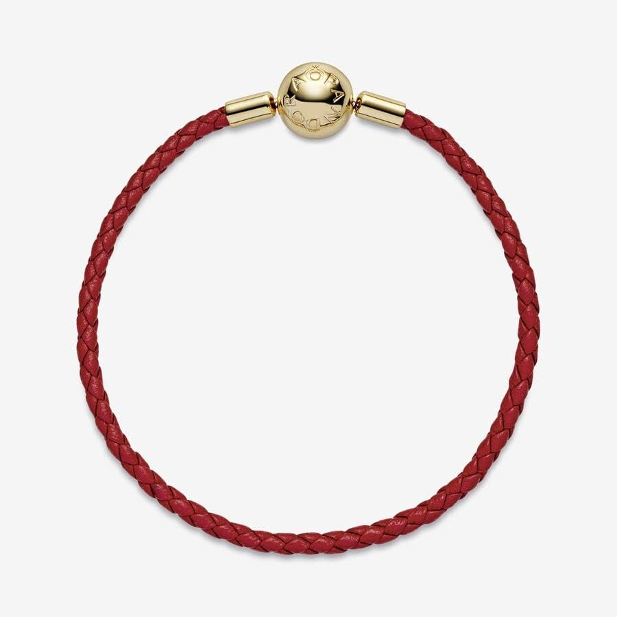 PANDORA Moments Woven Leather Bracelet with Gold Clasp - Elegant Jewelry Gift for Women - Perfect for Birthdays, Anniversaries & Special Occasions - Comes with Gift Box