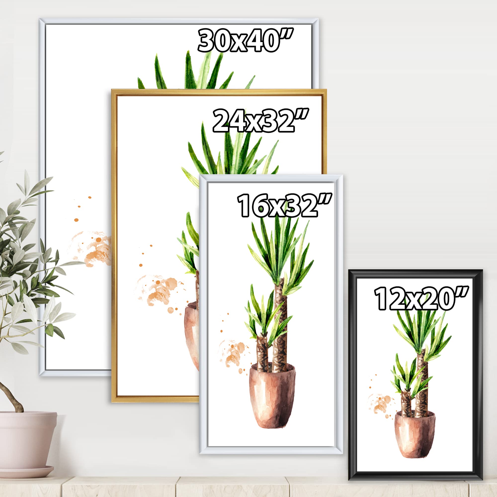 DesignQ Yucca Tree in Ceramic Pot - Traditional Framed Canvas Wall Art Print for Home & Office Decor | Perfect for Living Room, Bedroom or Office Wall Decoration