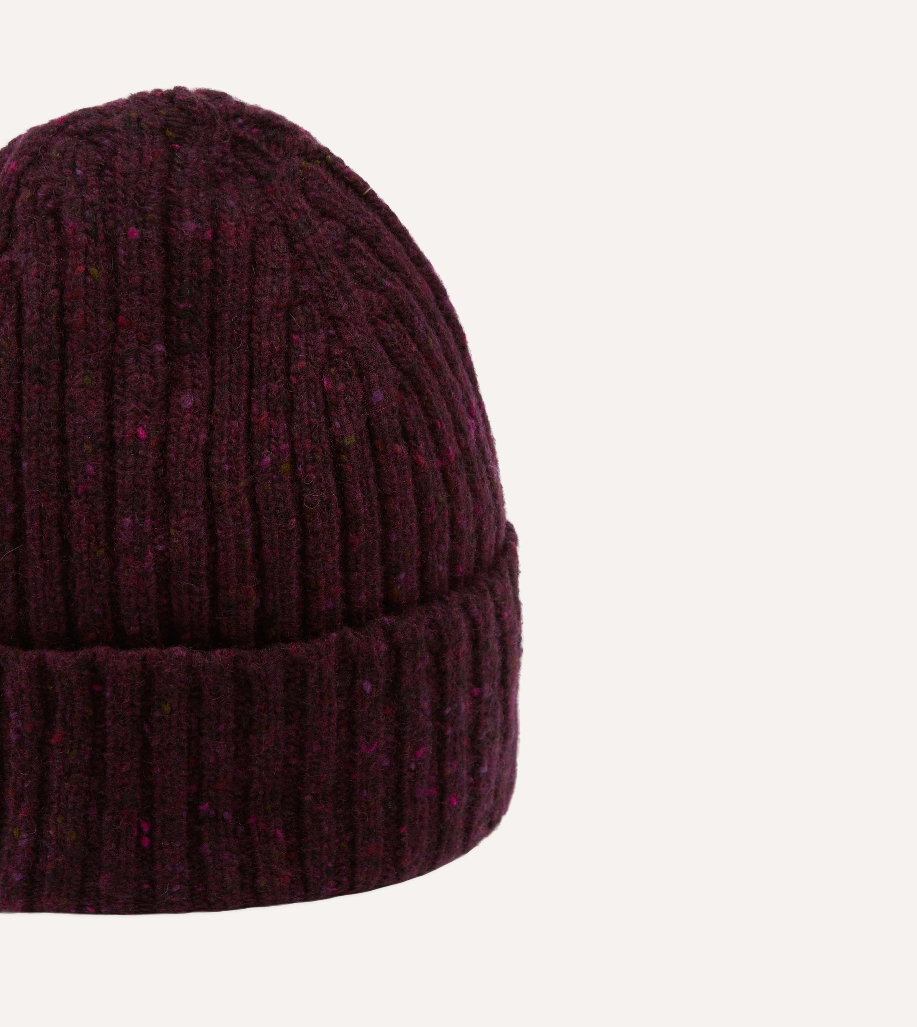 Warm Purple Donegal Ribbed Merino Wool Knit Beanie Hat for Men & Women - Winter Outdoor Hiking Skiing Snow Sports Accessory