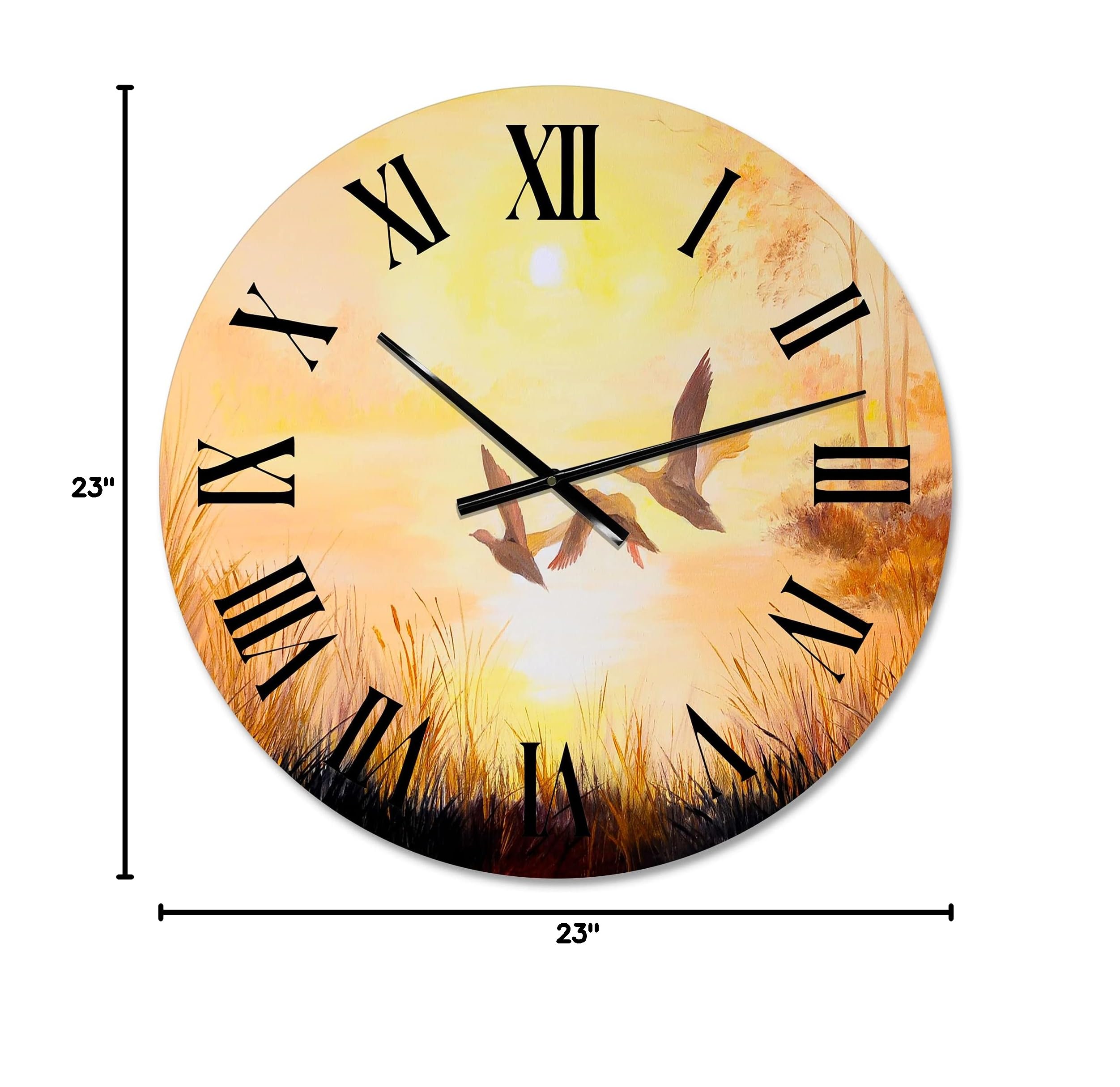 Large Traditional Wall Clock 'Three Cranes Flying Through Sunset' - Elegant Animal-Themed Decorative Clock for Bedroom, Living Room & Office Decor | Perfect Home & Gift Idea