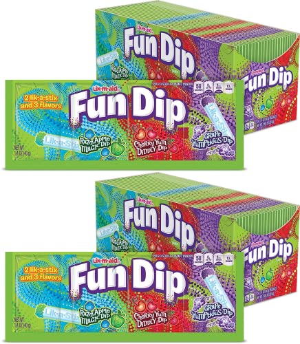 Ferrara Candy Company Lik-m-aid Fun Dip Candy - 24 Count (Pack of 2) | Sour Powder Candy with Dipping Sticks | Perfect for Parties, Halloween Treats & Kids Snacks
