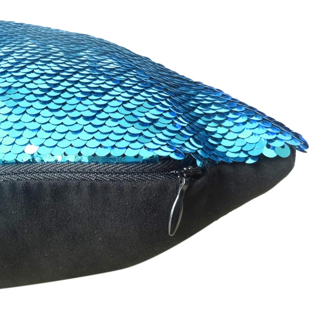 18 x 18 Inch Reversible Sequin Pillow Cover - Teal & Silver Mermaid Design for Home Decor, Bedroom, Living Room, Sofa - Soft & Glamorous Throw Pillow Case for Girls Room, Dorm, Gift Idea