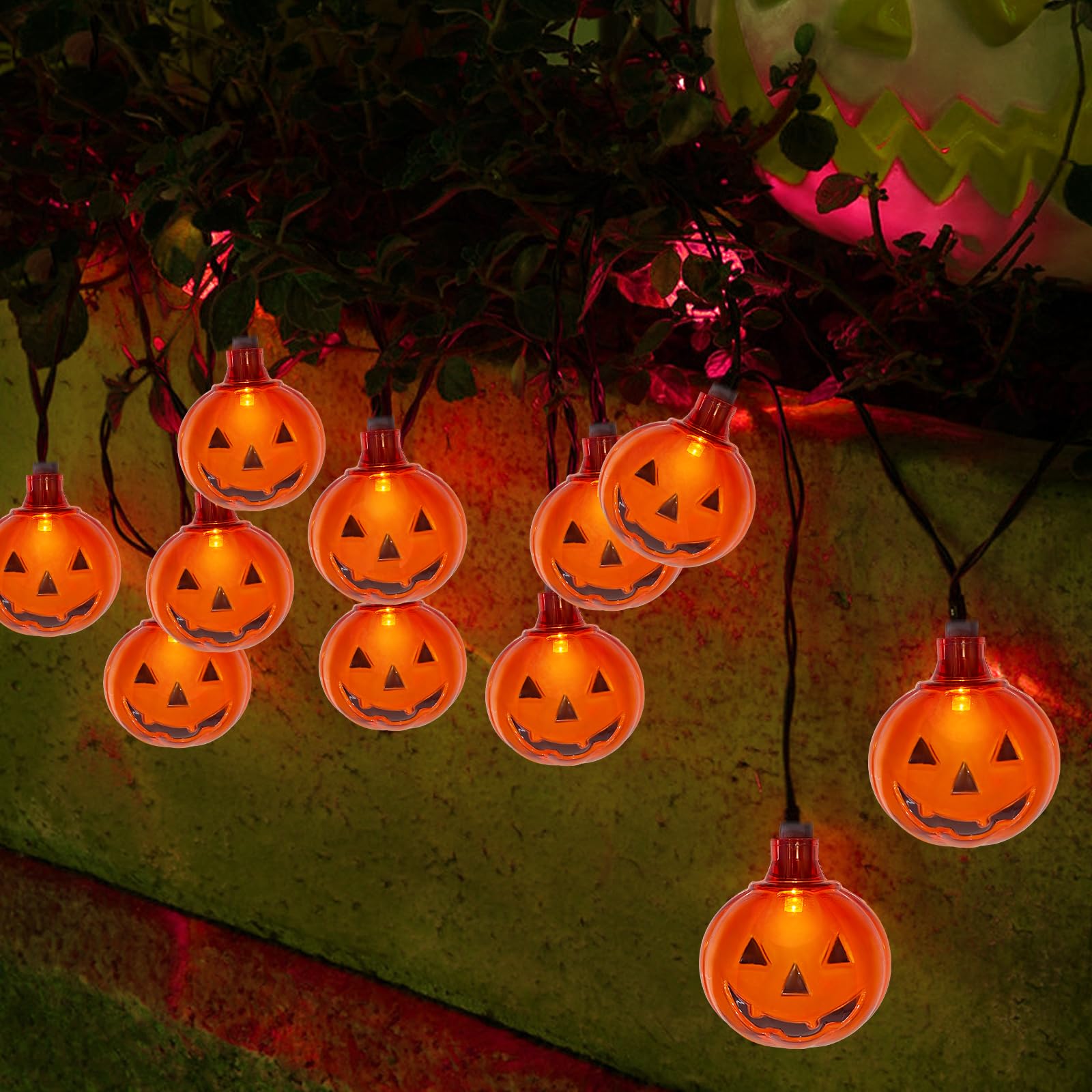 Halloween Pumpkin String Lights - 8.5Ft Outdoor/Indoor Decorative Lights with 10 LED Bulbs | Perfect for Halloween Party, Home, Yard, and Porch Decorations
