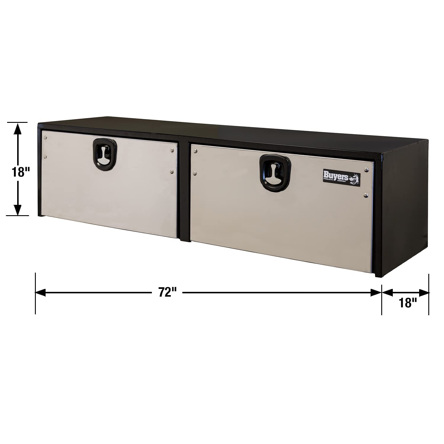 Buyers Products 1702725 Black Steel Underbody Truck Tool Box - 18x18x72 Inch with Polished Stainless Steel Door | Made in USA | Heavy-Duty Storage Organizer for Work Trucks, Vans & Commercial Vehicles | Perfect for Construction Tools, Equipment & Job Site Supplies