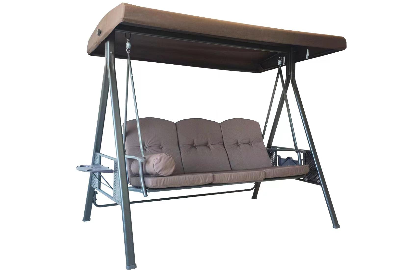 Luckberry 3-Seat Outdoor Canopy Swing Glider with Adjustable Shade - Patio Hammock Lounge Chair for Backyard, Garden & Porch - Removable Cushions (Brown) - Perfect for Relaxing, Lounging & Outdoor Gatherings