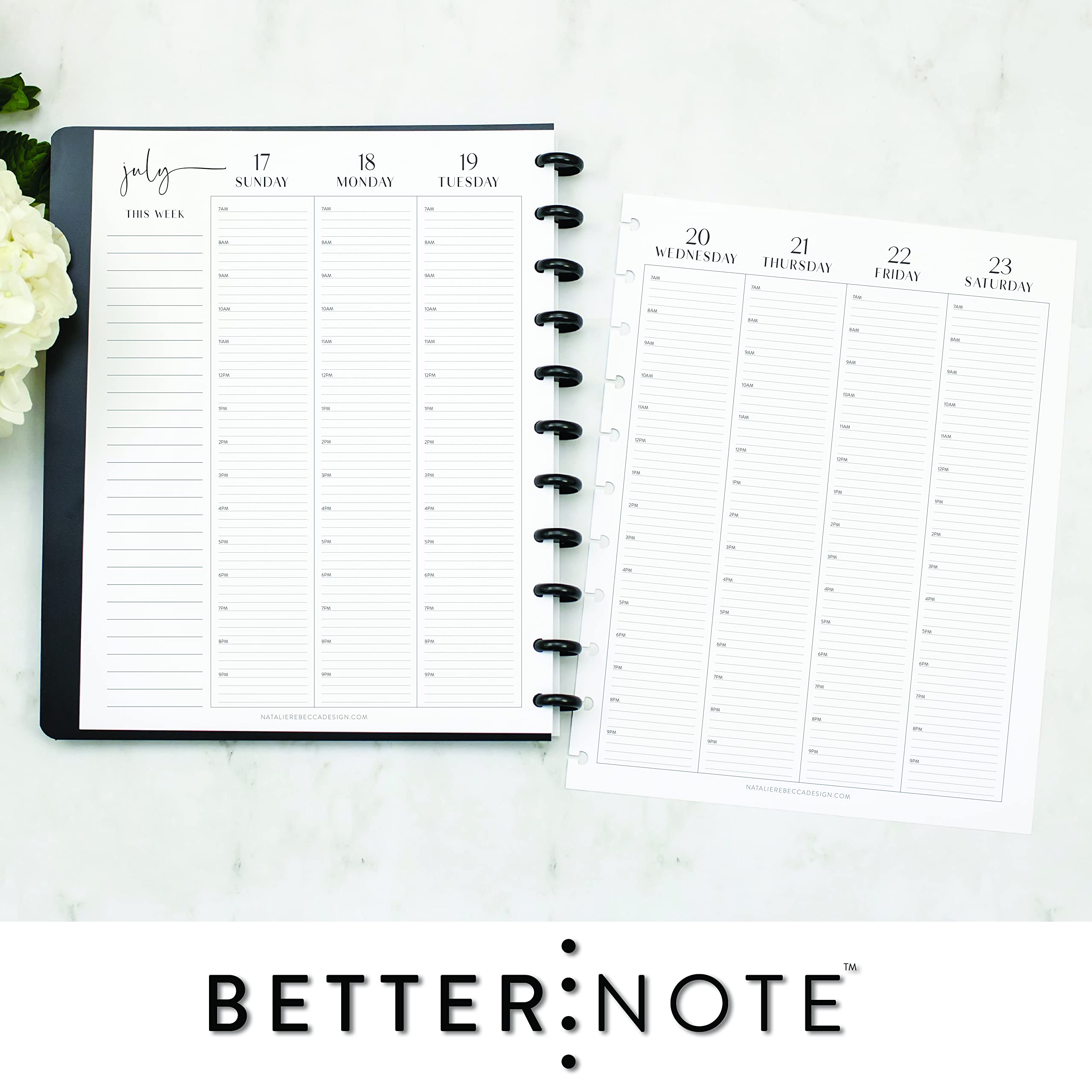BetterNote July 2025 - June 2026 Academic HOURLY Planner - 11-Disc Discbound Notebook Refill for Levenger Circa, Big Happy Planner, Staples Arc, TUL (8.5