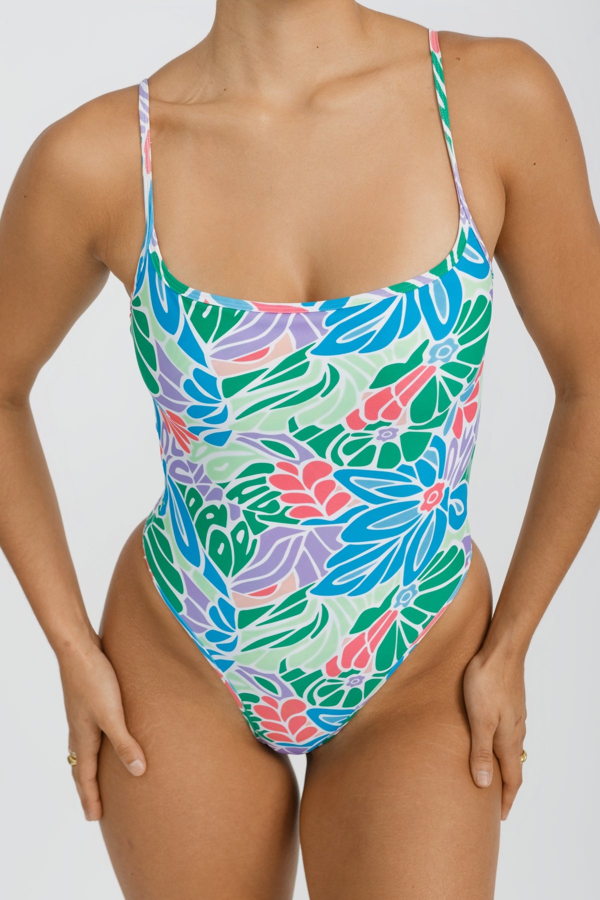 Theo One Piece Swimwear - Floral Print Aqua Blue Women's Bathing Suit for Beach, Pool & Summer Vacations