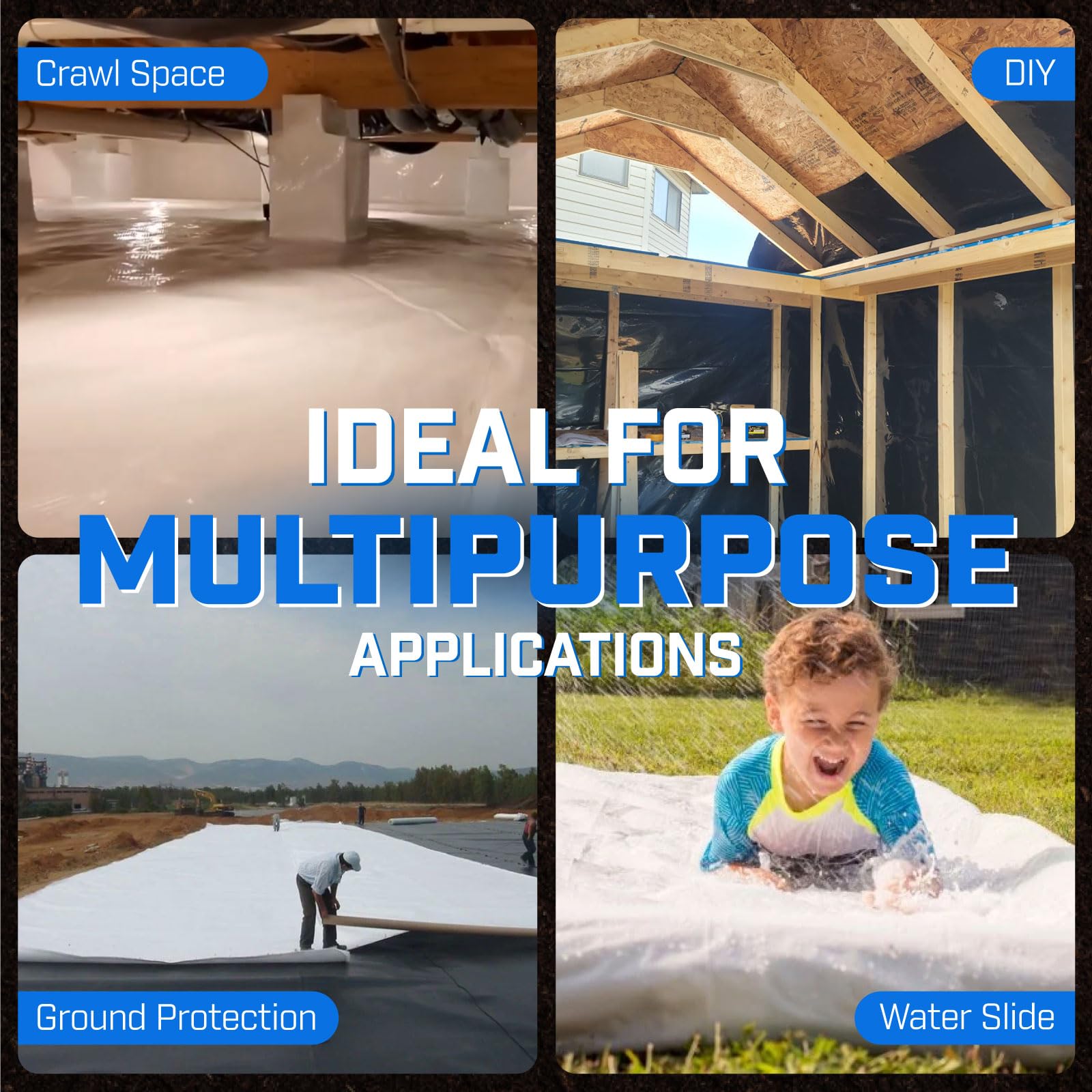 10mil Vapor Barrier Plastic Sheeting 10'x100' - Heavy Duty Crawl Space Encapsulation Film, Black/White Panda Film for Moisture Control & Insulation - Perfect for Basement Waterproofing, Concrete Floor Protection & DIY Home Renovation Projects